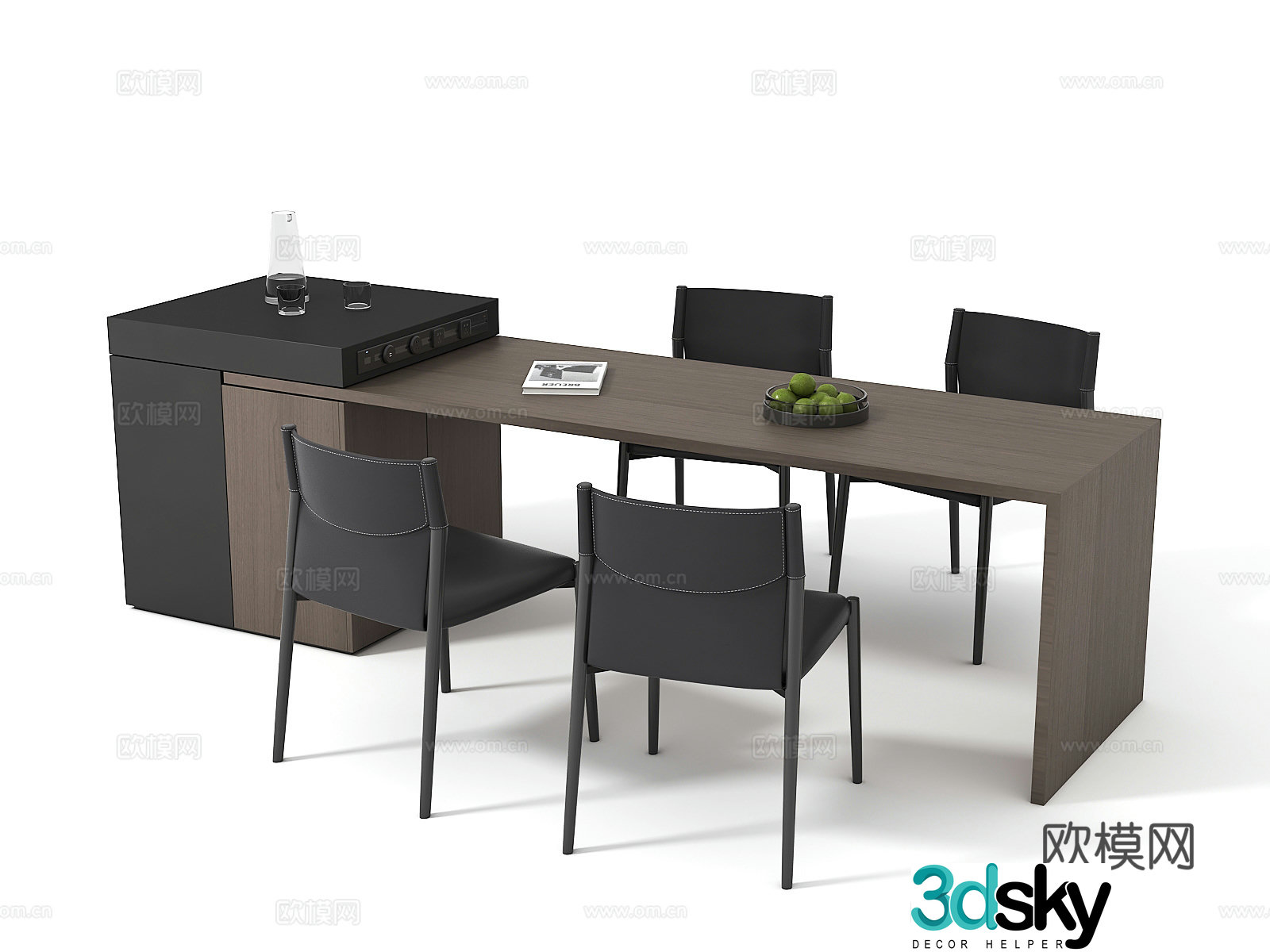 Modern island dining table and chair 3d model