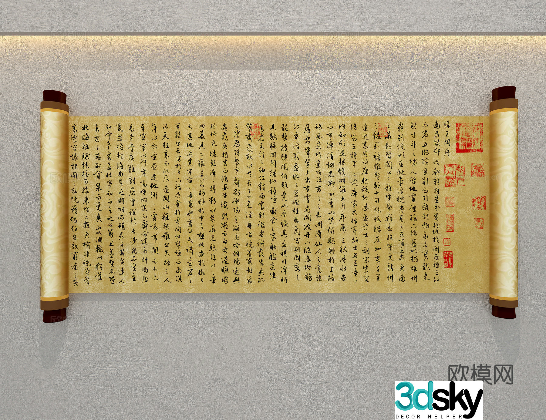 Chinese Lanting Preface scroll hanging paintings calligraphy and painting 3D model