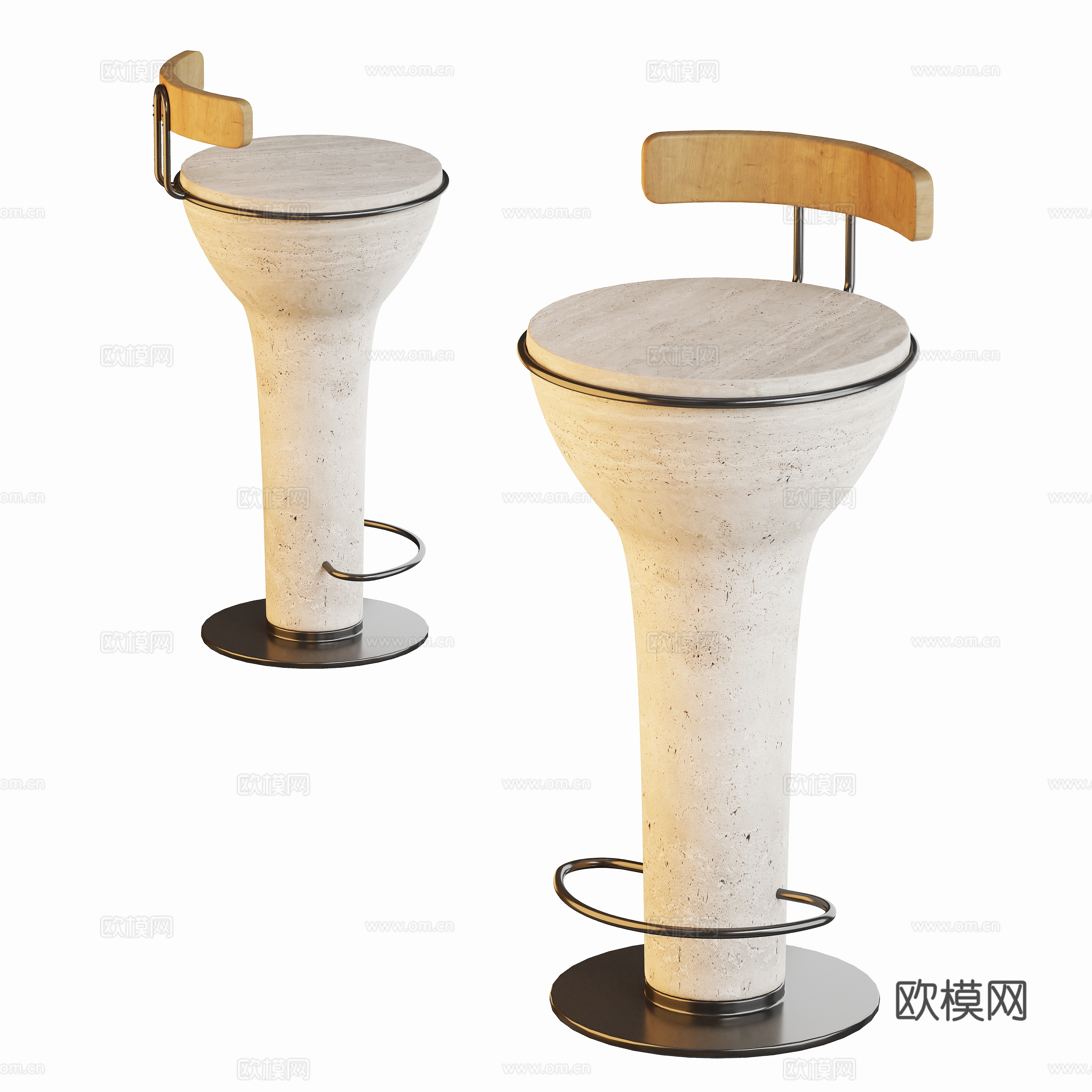 Middle -aged Wind Bar Stool Bar 3D model