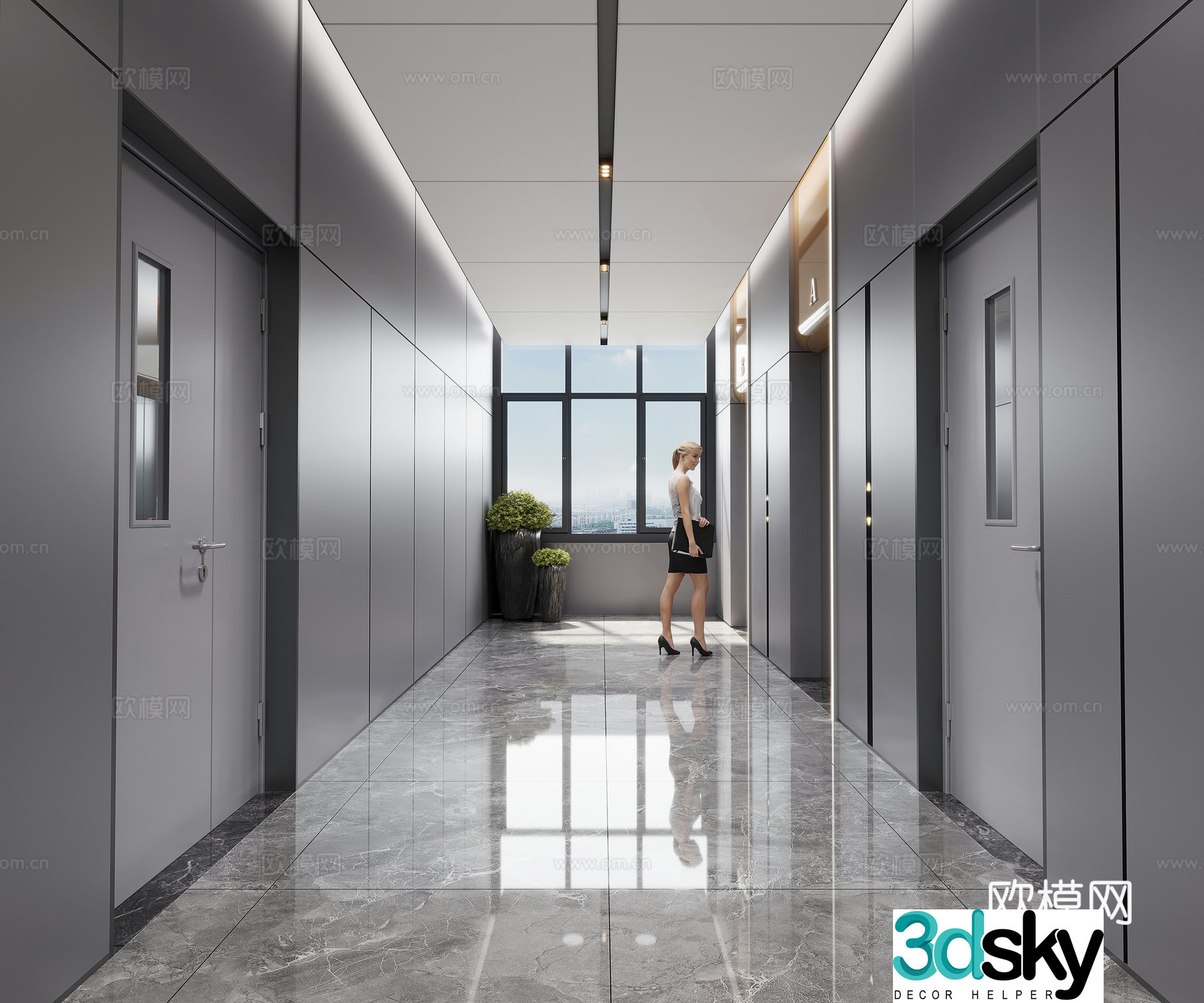 Modern office elevator room elevator hall 3D model