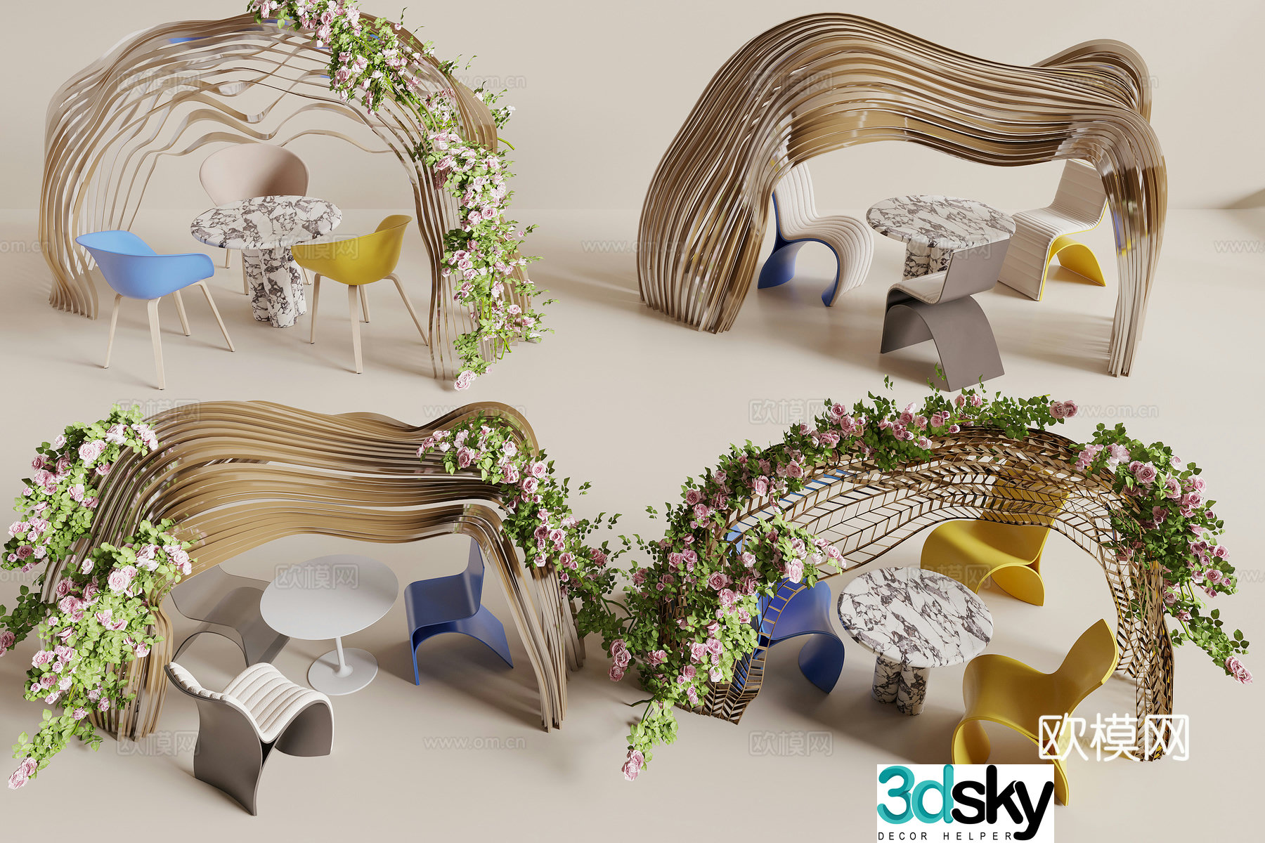 Modern negotiation table and chairs outdoor table and chairs leisure table and chairs 3D model