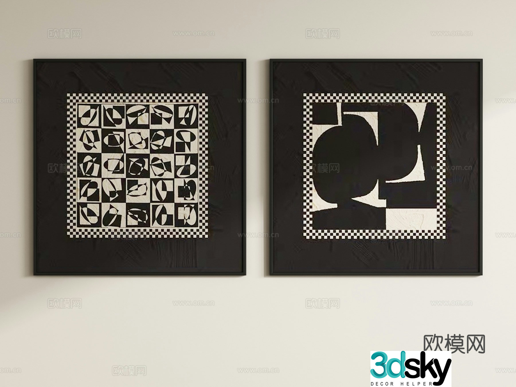 Modern black and white paintings decorative paintings hanging paintings 3D model