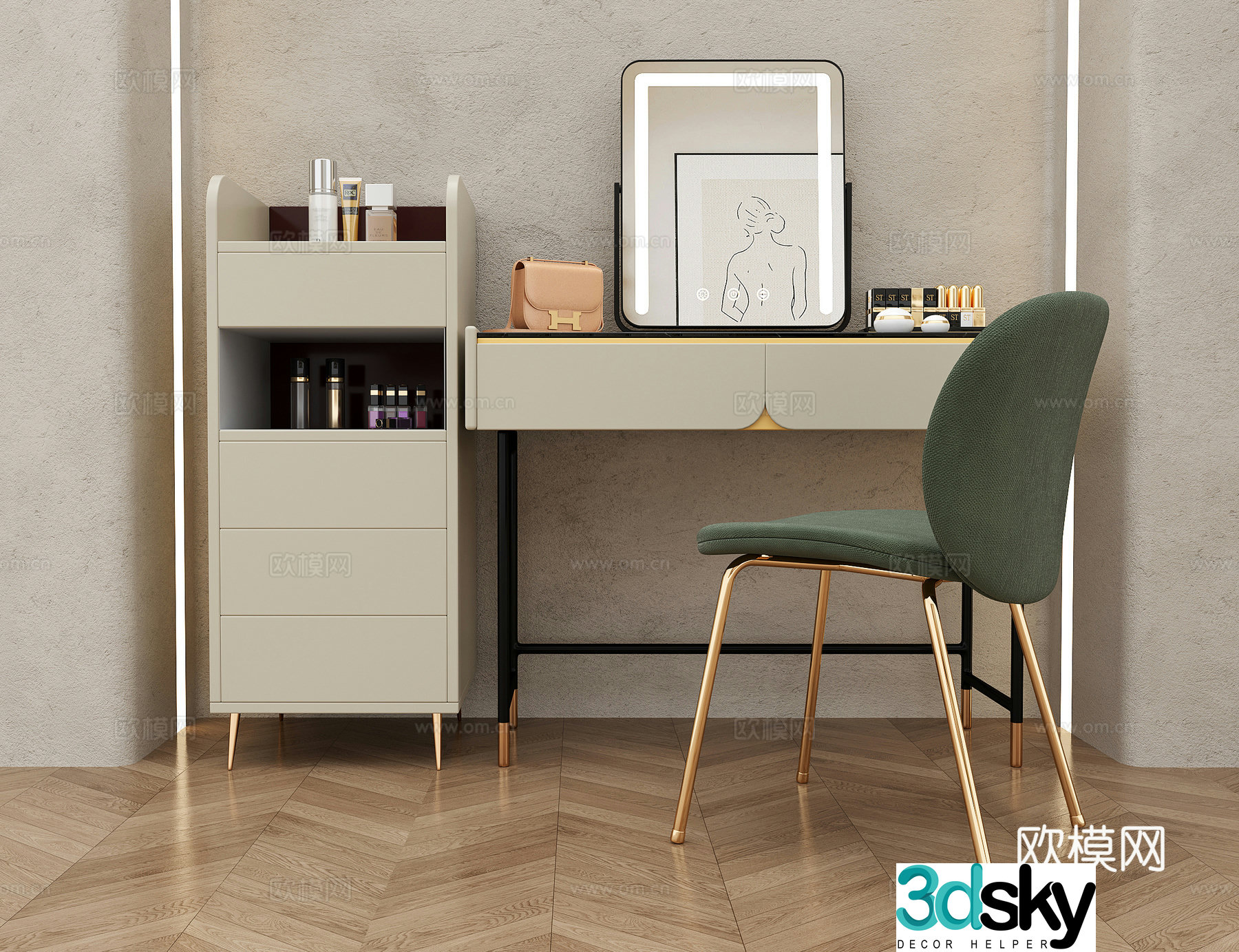 Modern dressing table makeup stool 3d model
