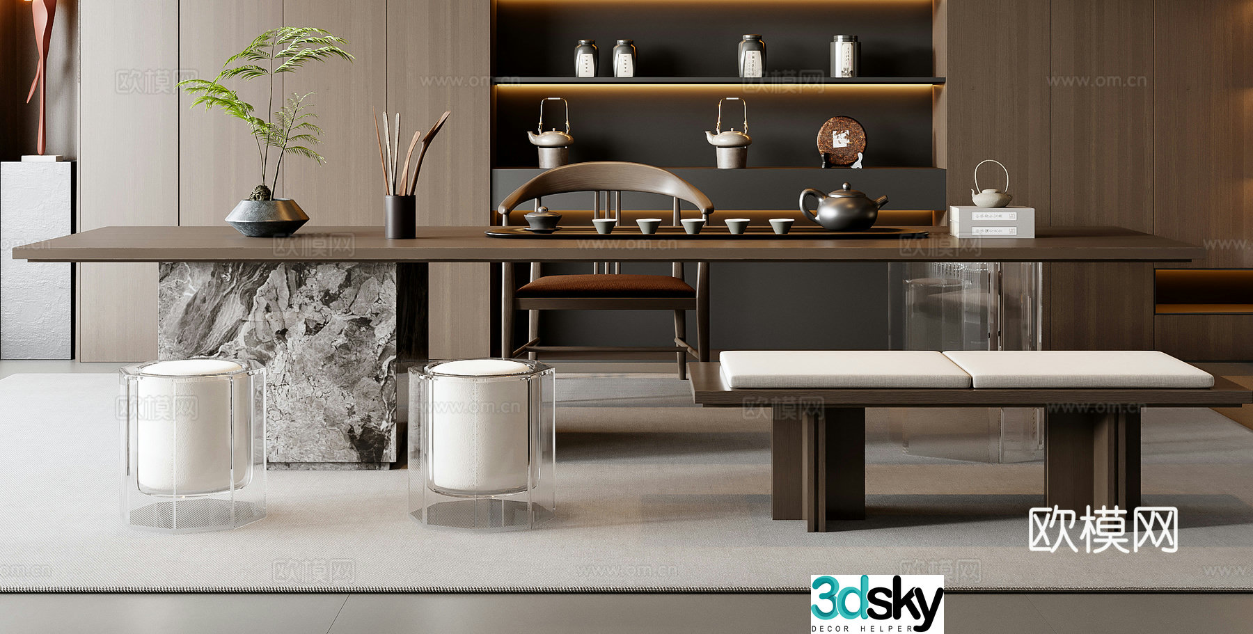 Modern tea table and chair 3d model