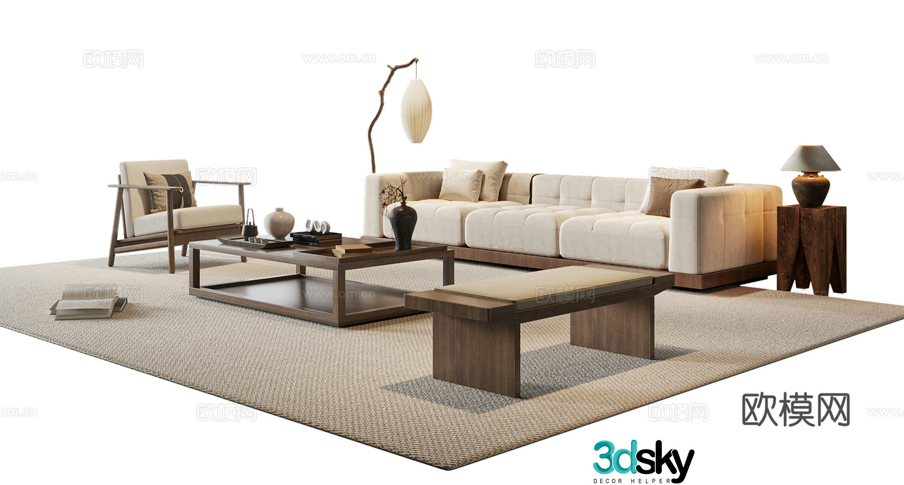 New Chinese Song style sofa combination sofa 3D model