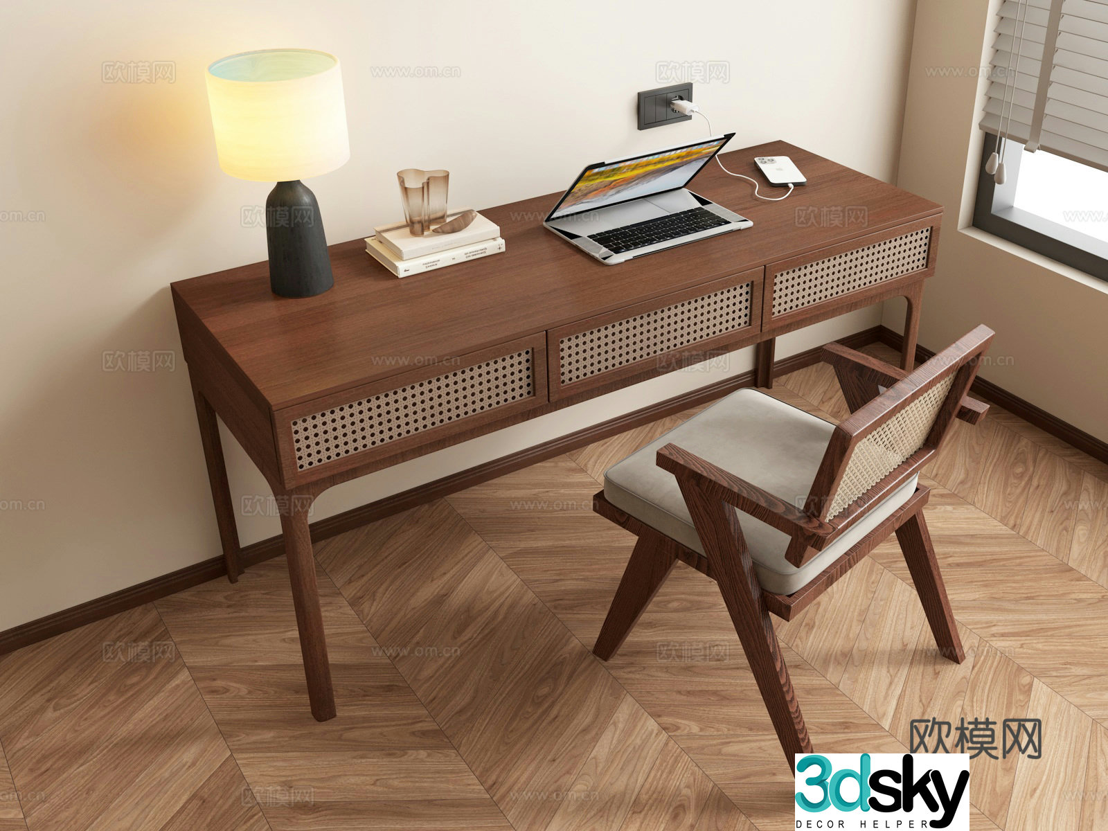 Wasabi desk chair writing desk 3d model