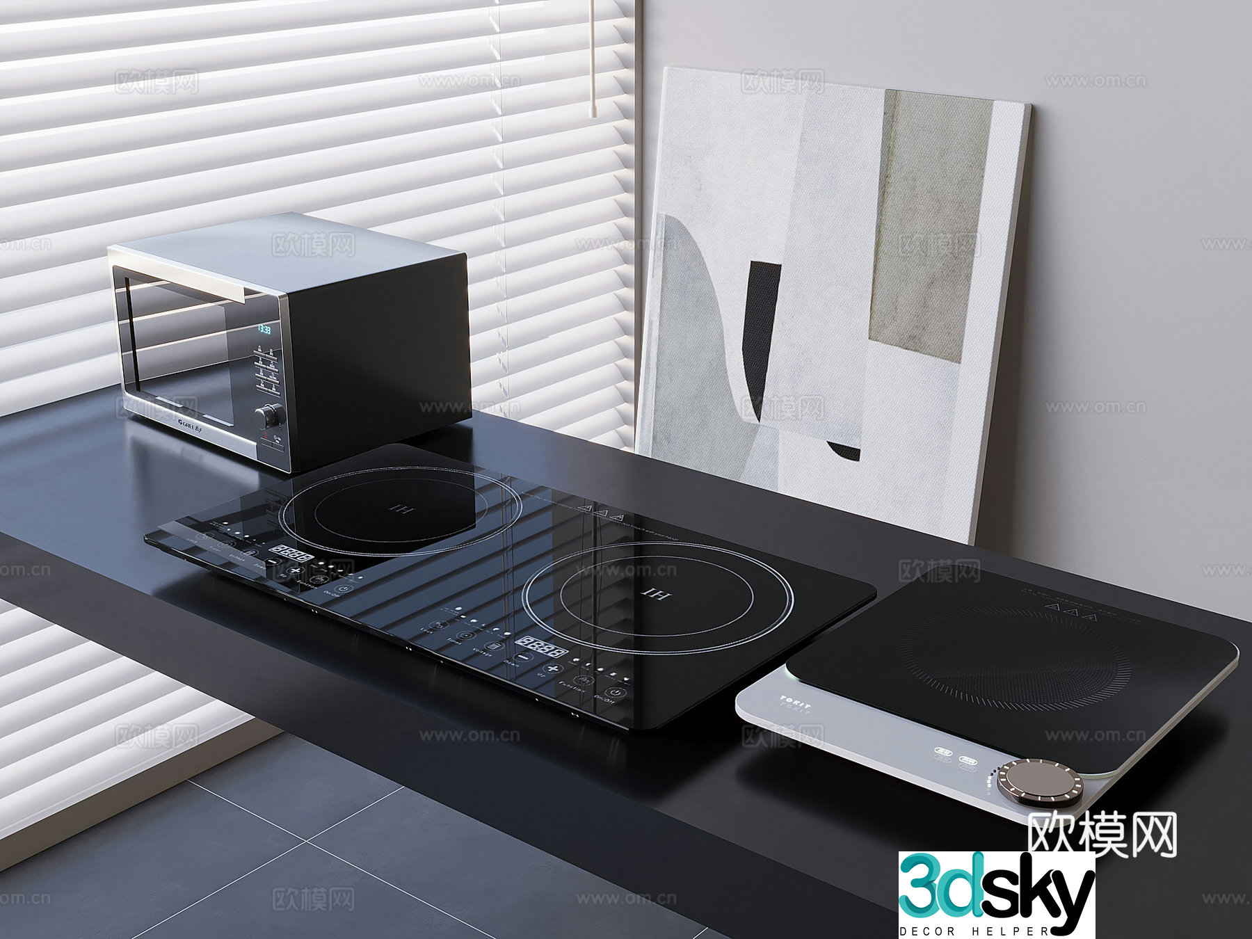 Microwave oven induction cooker electric ceramic stove kitchen appliance 3d model