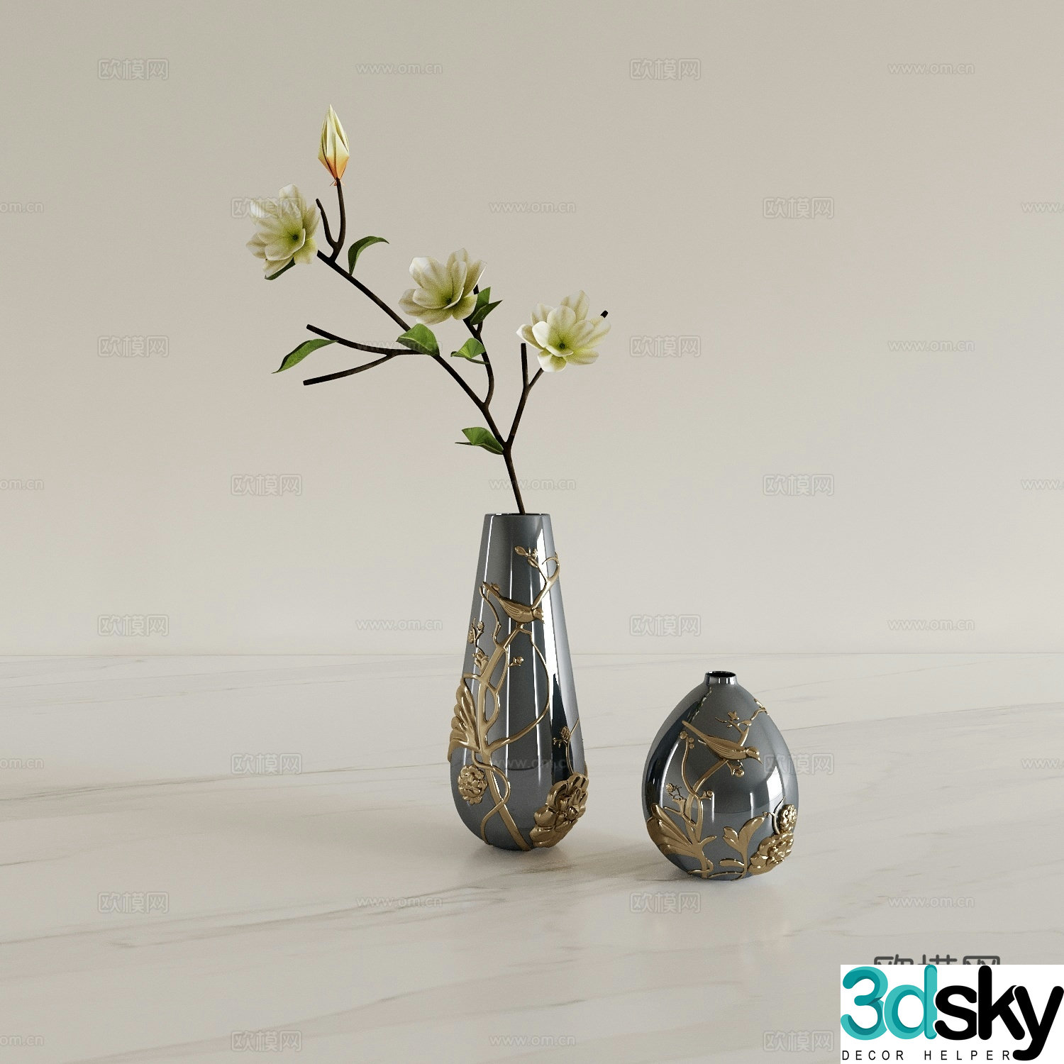 New Chinese vase flower art flower branch 3d model