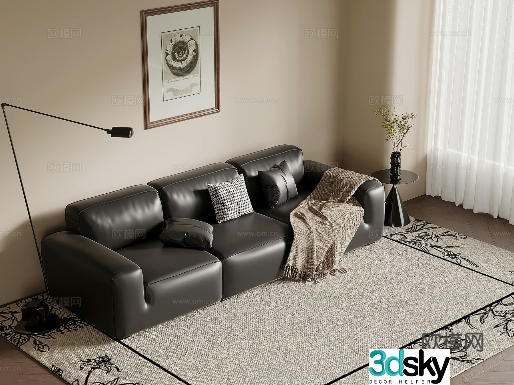 Italian three-person sofa 3d model