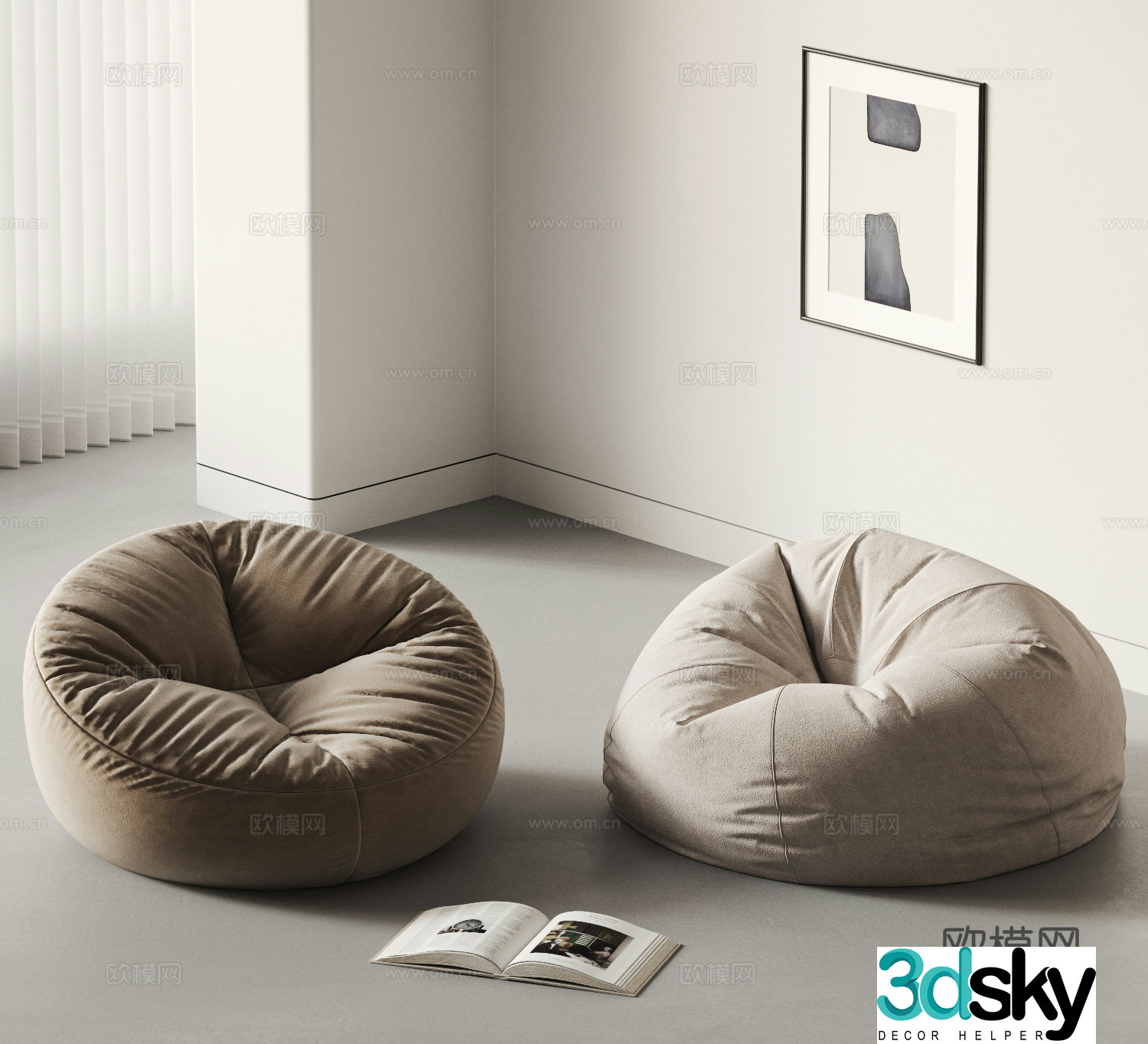 Creamy lazy sofa Beanbag sofa 3d model