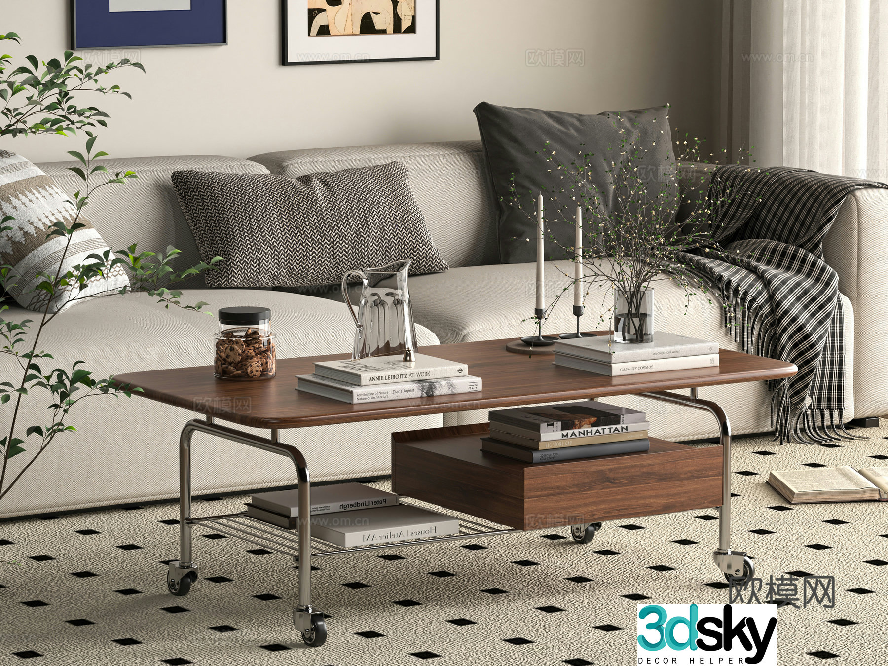 Medieval style mobile coffee table 3D model