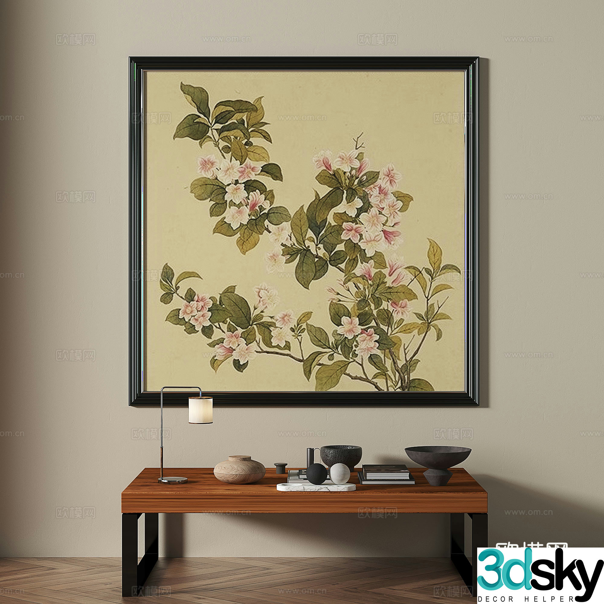 Middle-aged retro painting flower painting decorative painting 3d model