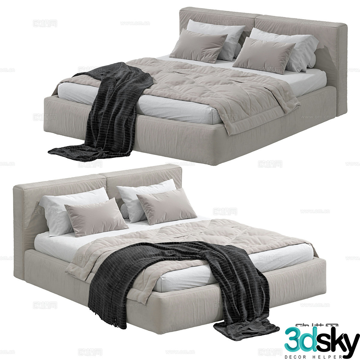 Modern double bed 3D model