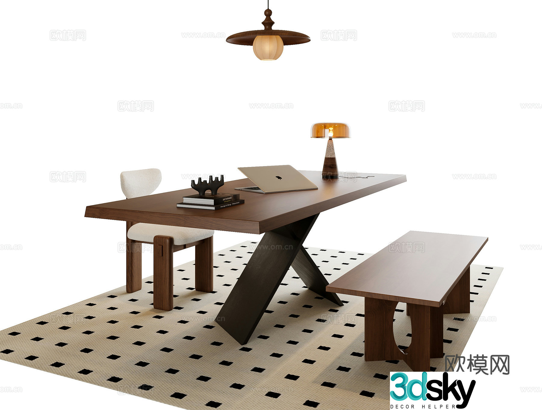 Middle-aged style desk and chair 3D model
