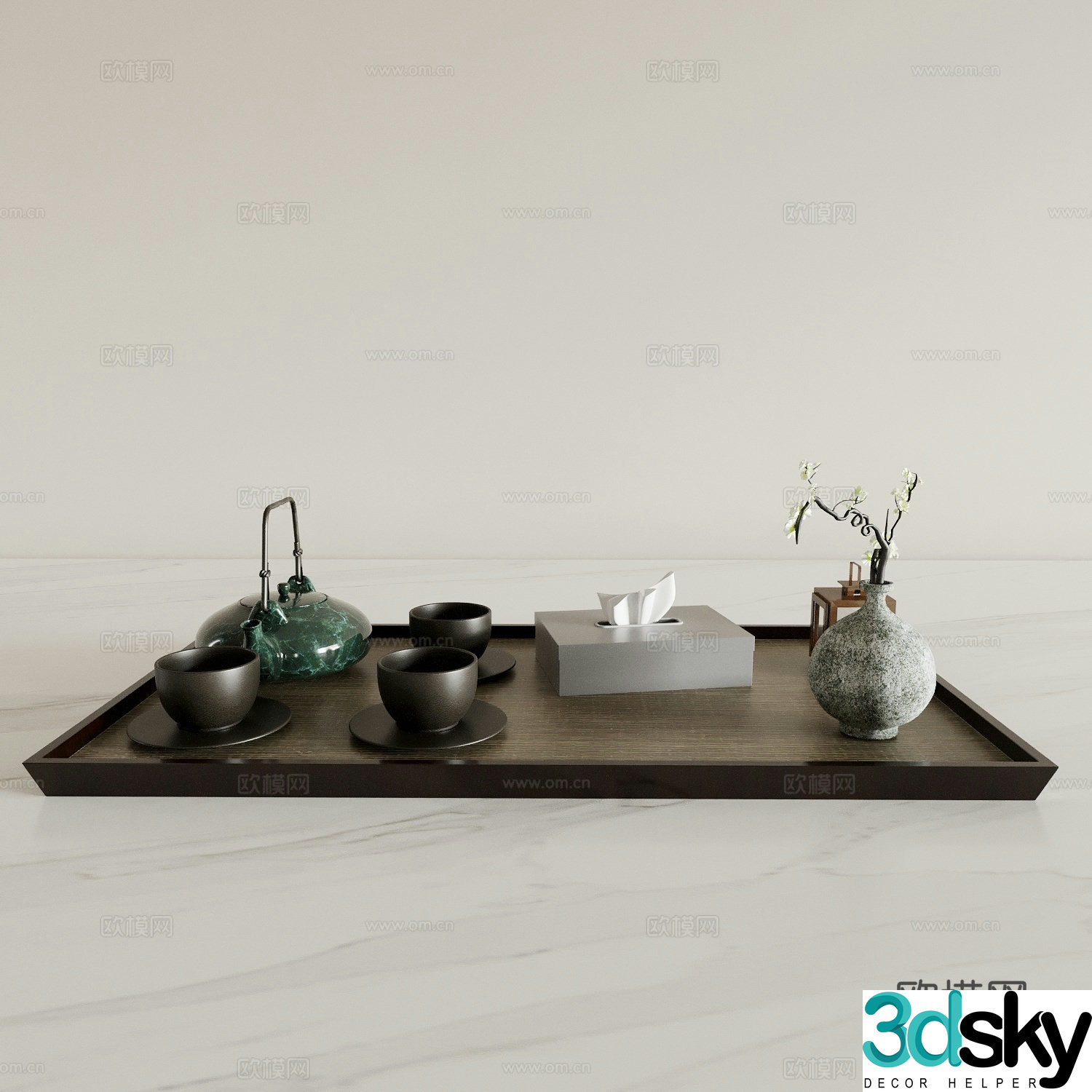 New Chinese style tea set tea tray tea cup teapot vase paper pump 3D model