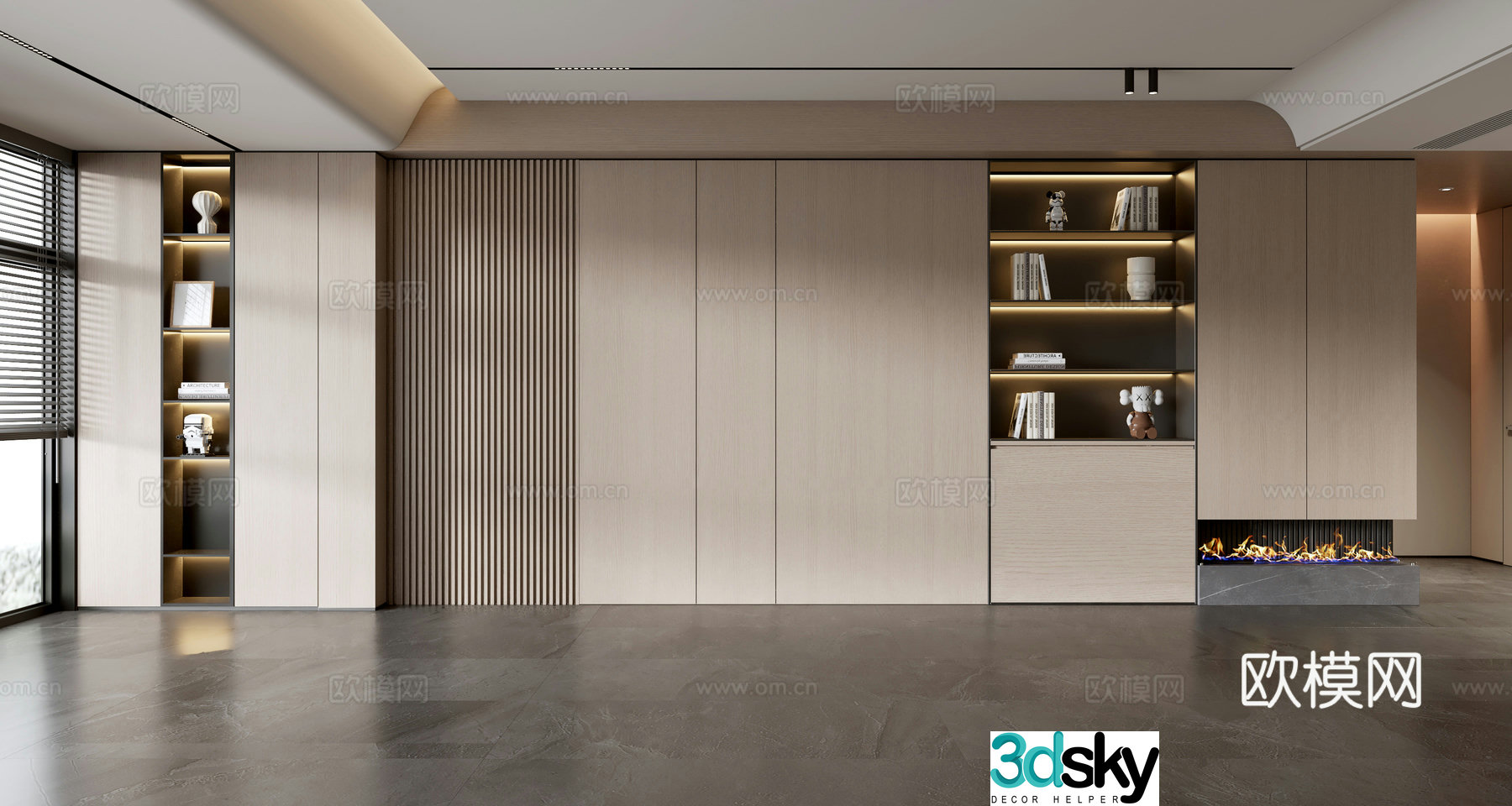 Italian sofa background wall whole wall cabinet 3d model