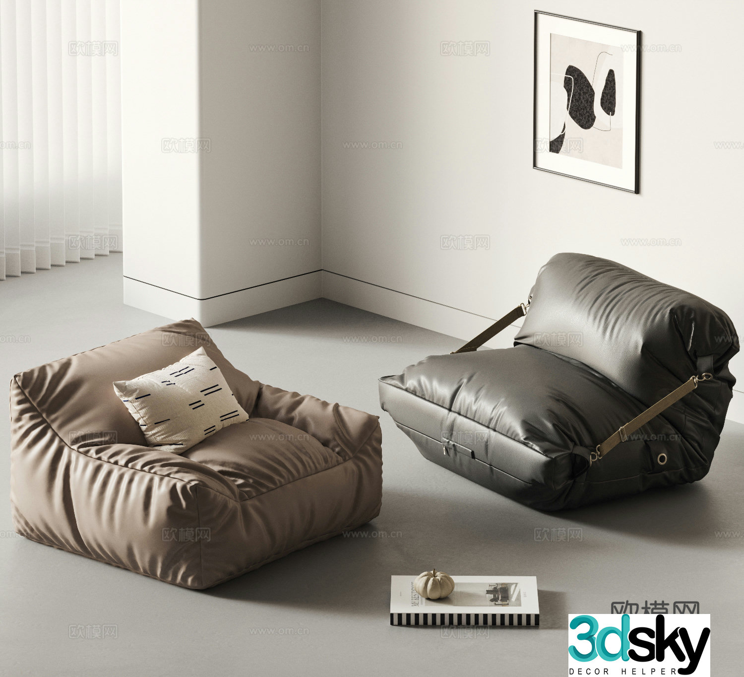 Nordic lazy sofa leather sofa 3d model