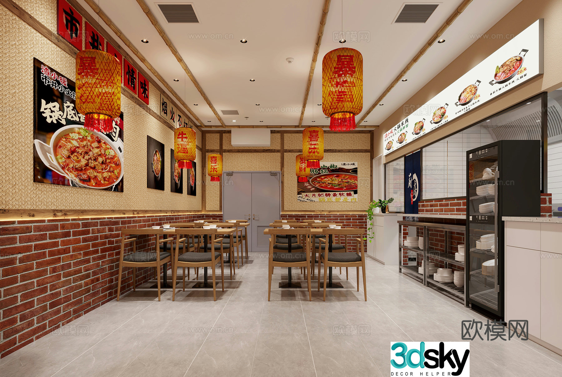 Industrial style retro old hot pot restaurant 3D model