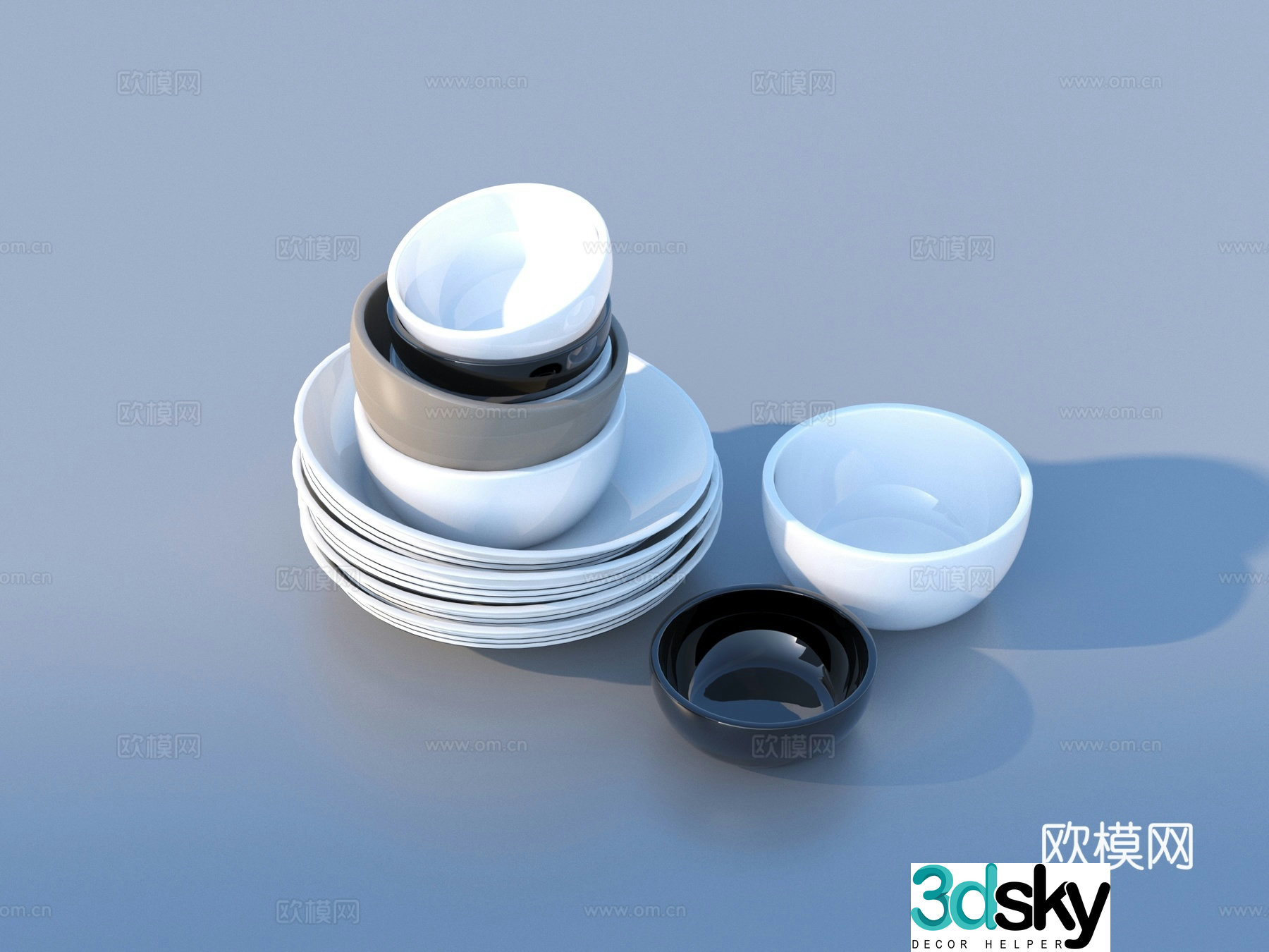 plate spoon bowl tableware kitchen utensils 3d model