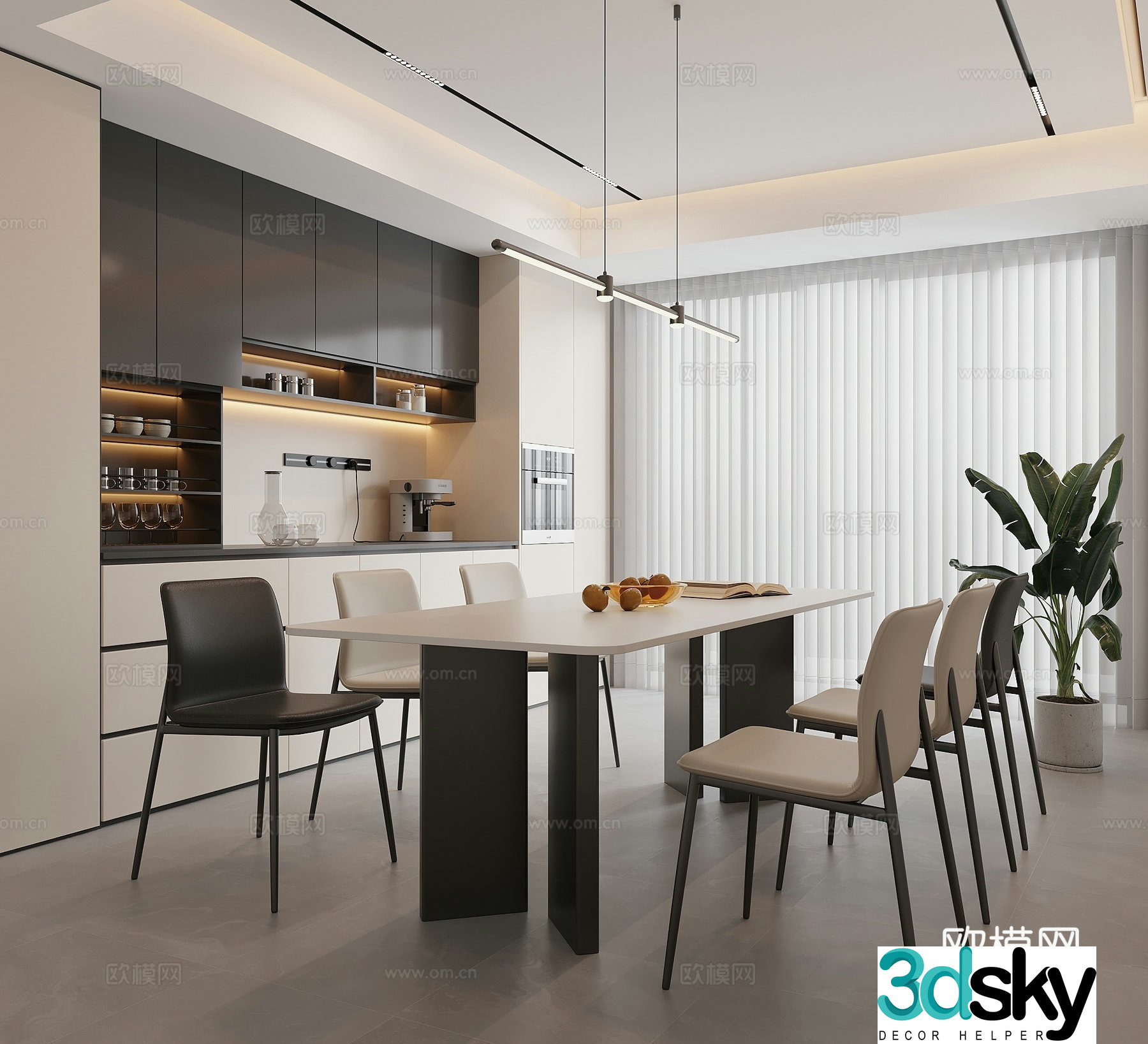 Modern minimalist restaurant 3d model