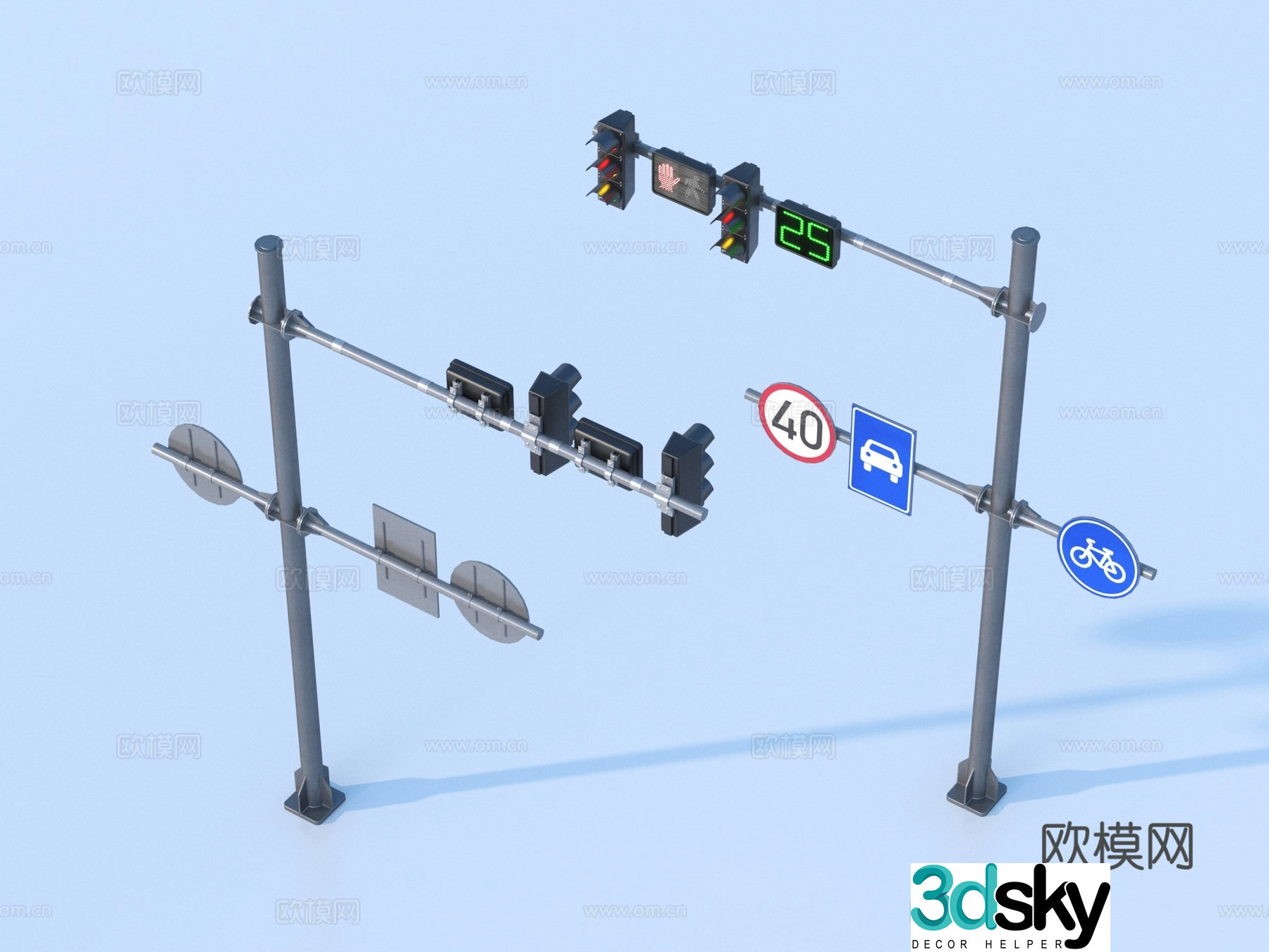 Traffic lights road signs intersection sign 3d model
