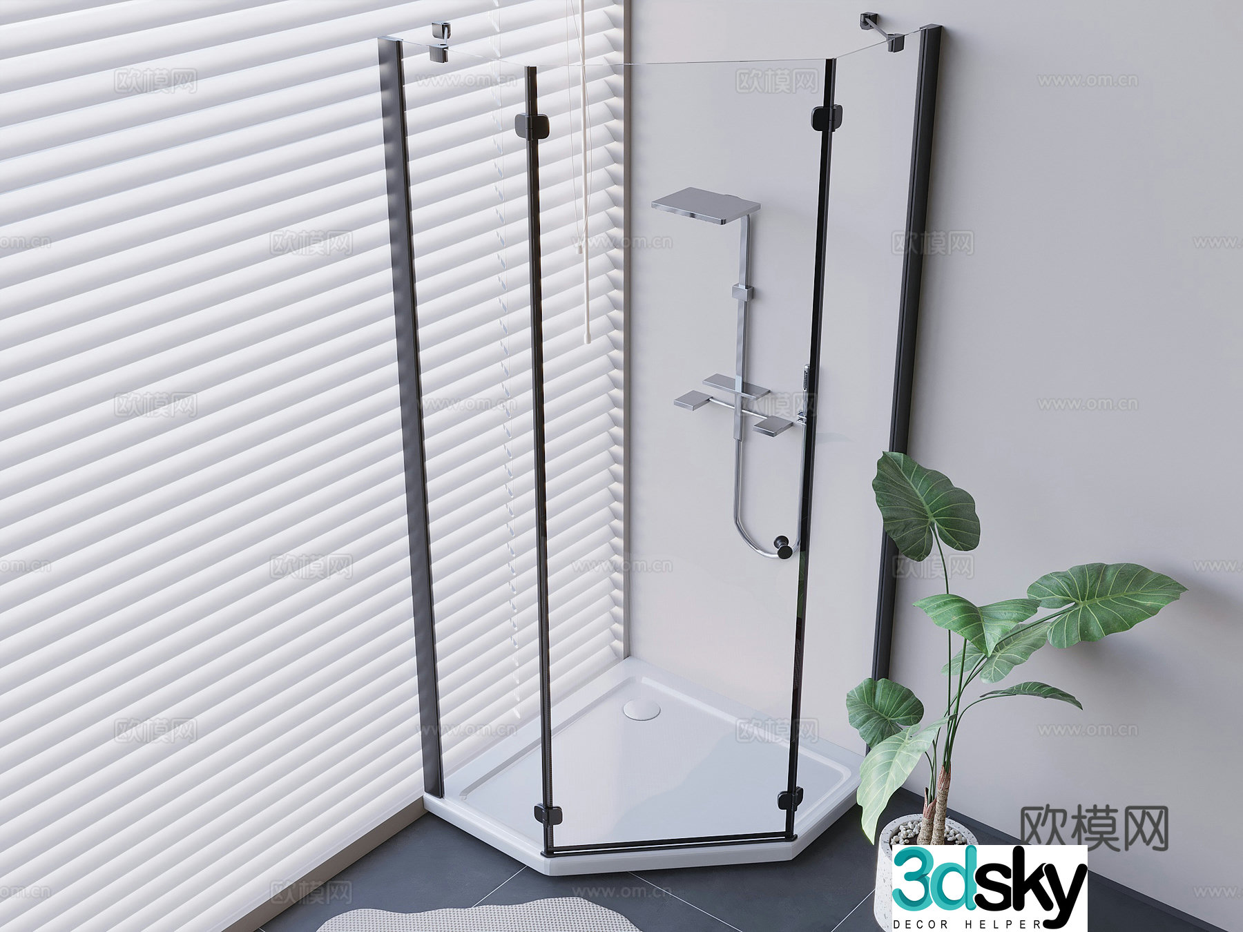 Curved glass shower room shower room 3d model