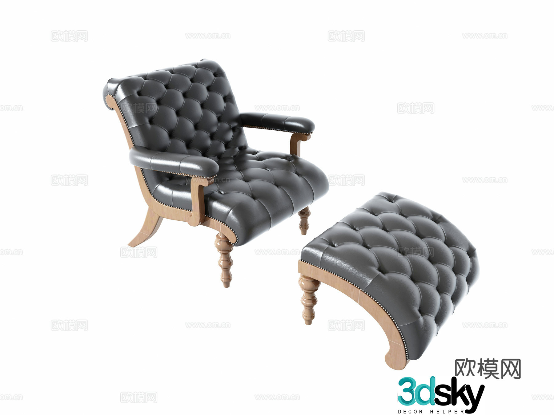 American casual reclining chair foot pedal 3D model