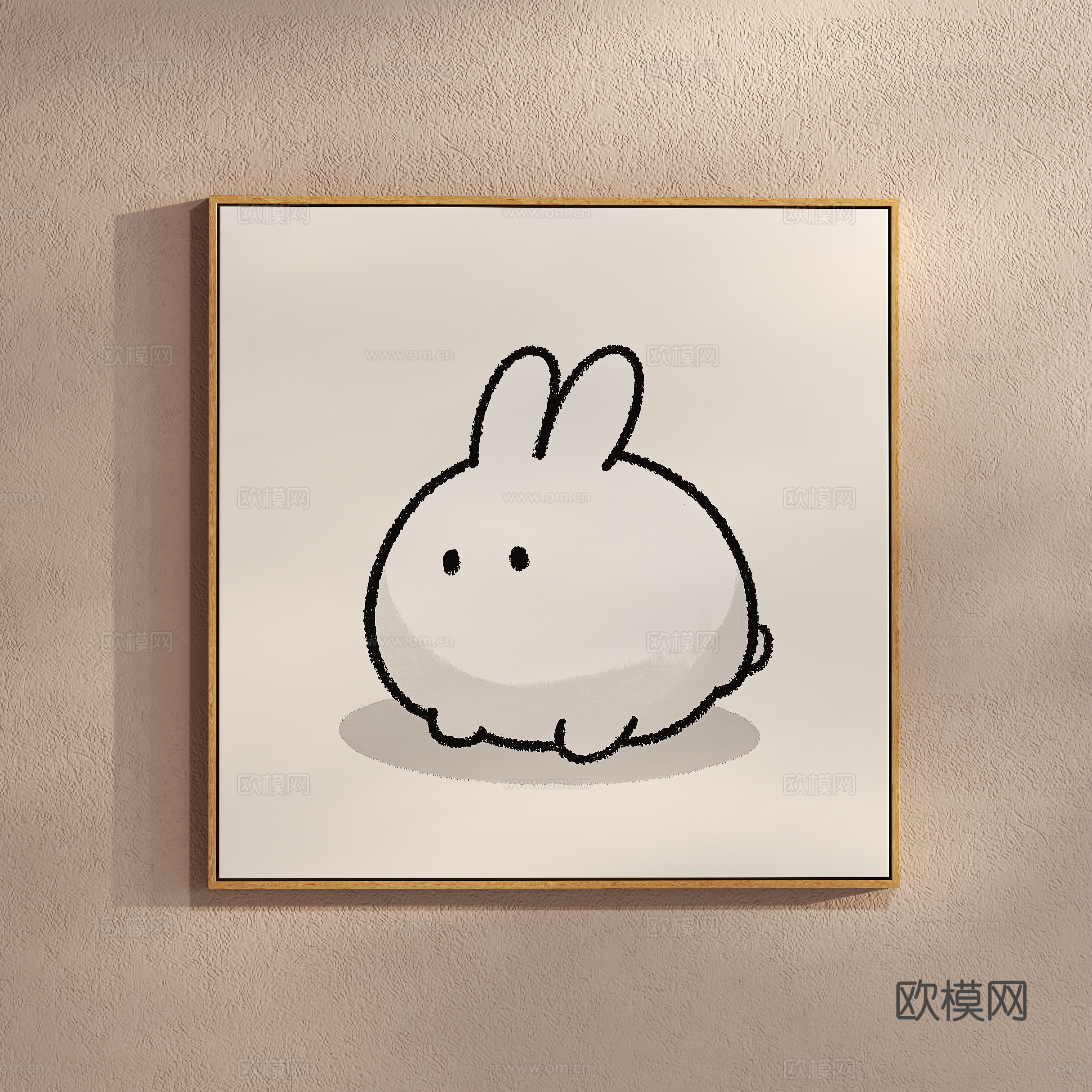 Creamy style simple rabbit painting cartoon hanging painting 3d model