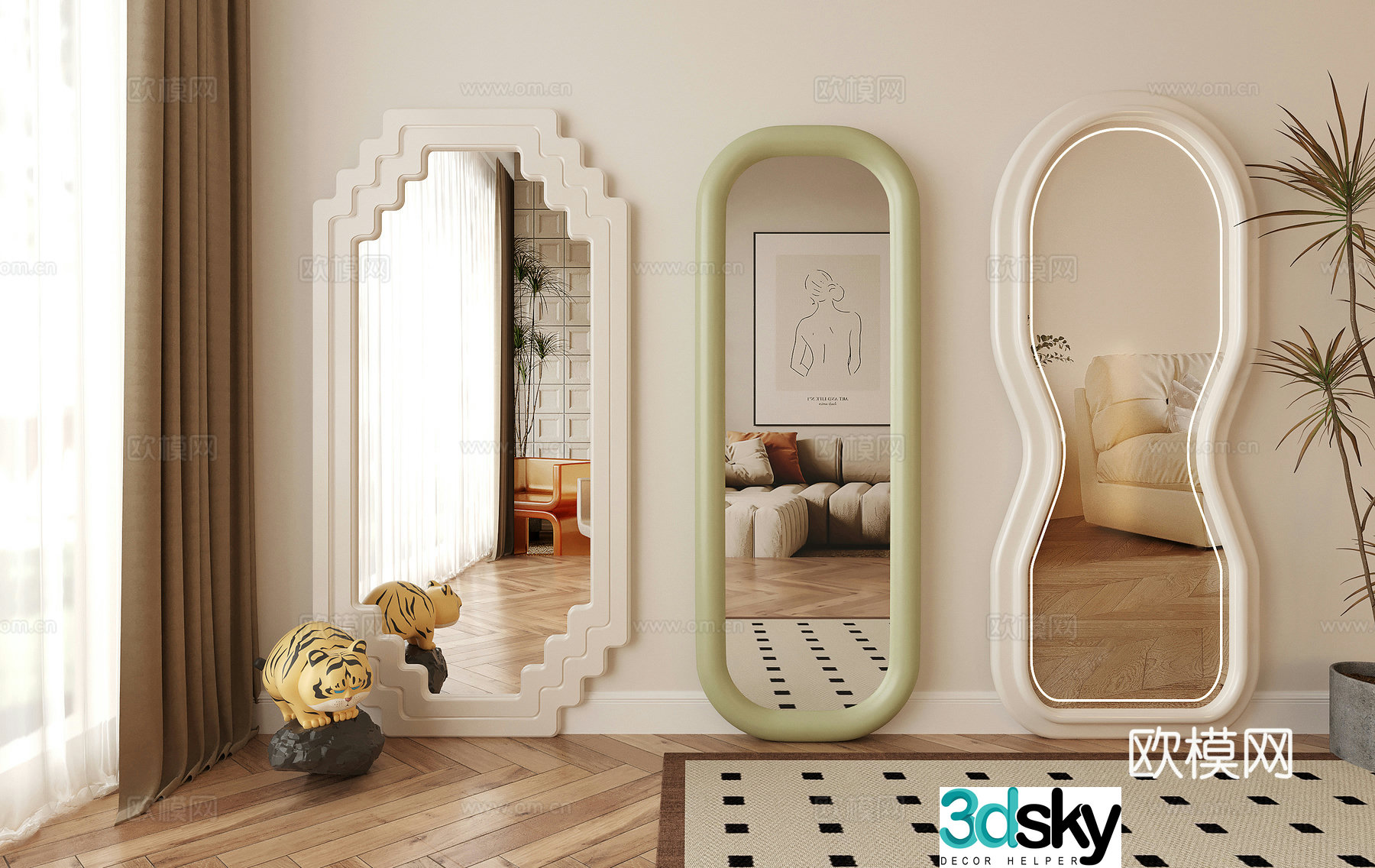 Modern mirror Full body mirror Clothes mirror Special shape mirror Floor-standing mirror 3D model