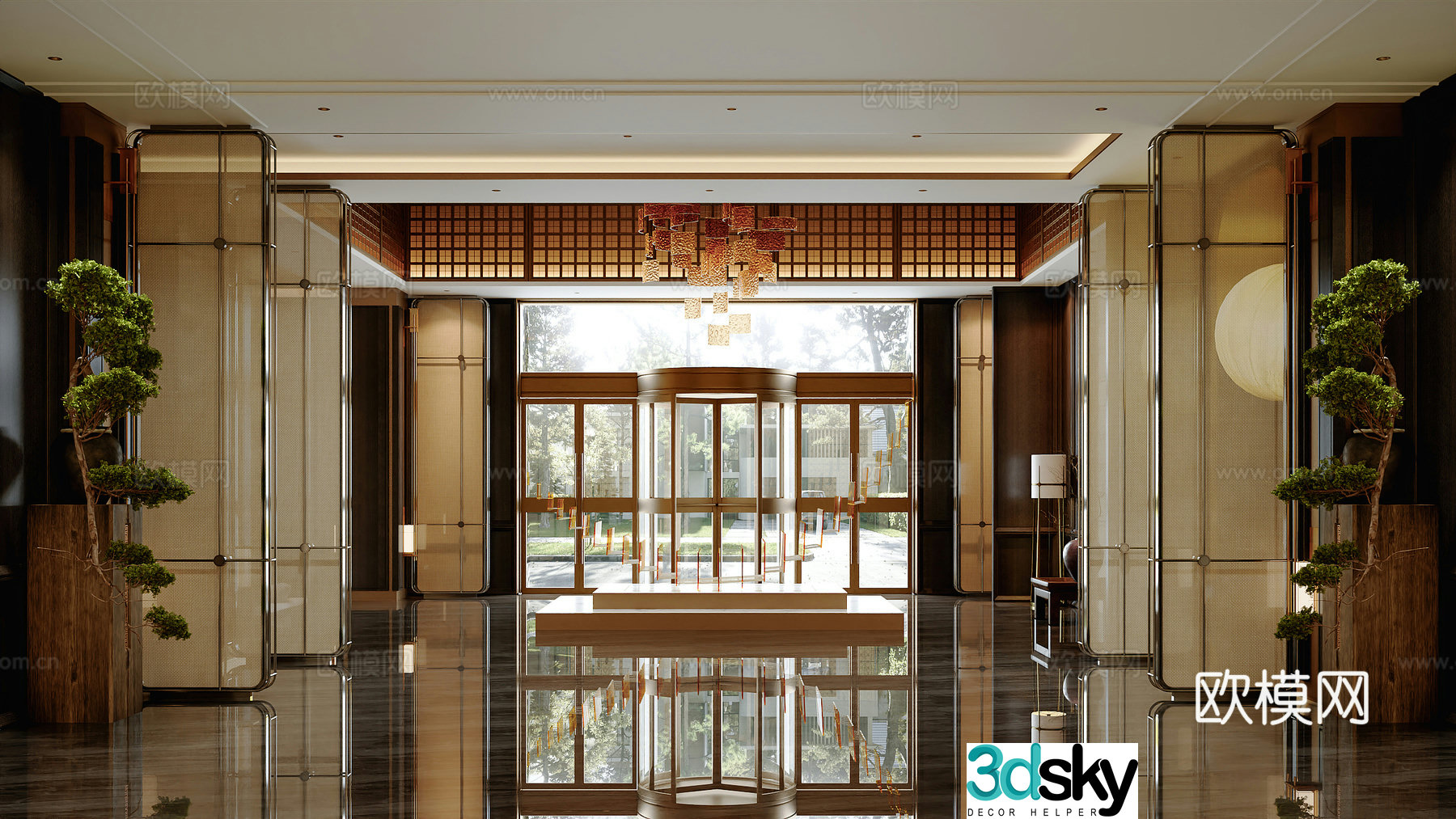 New Chinese hotel lobby rotate door entrance 3D model
