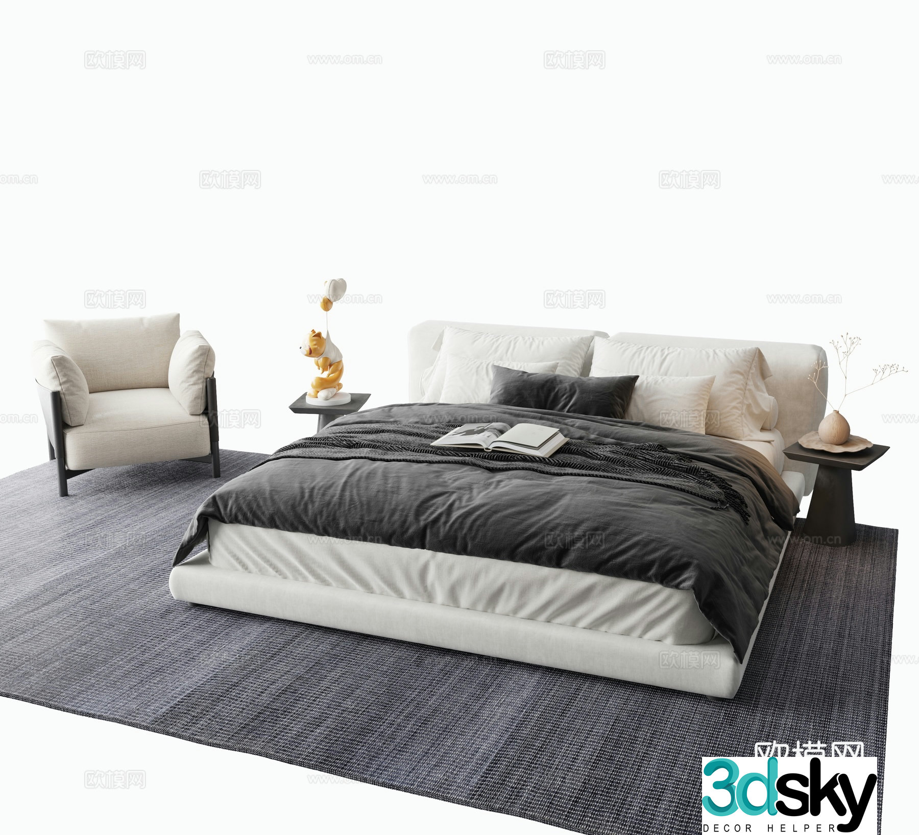 Modern double bed lounge chair 3d model