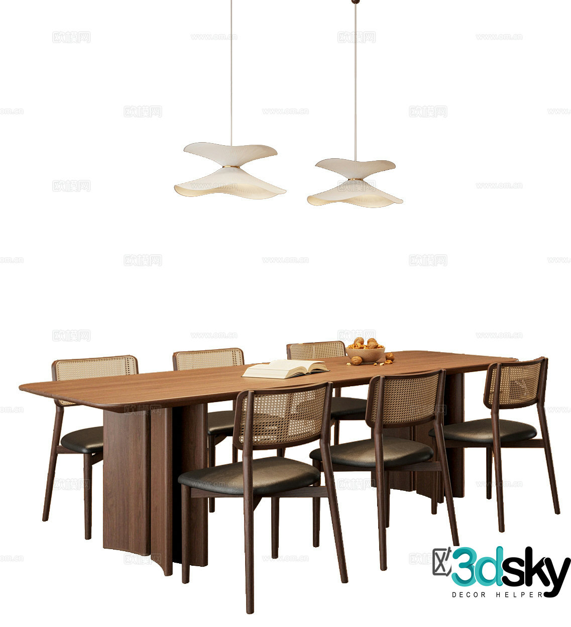 Medium style dining table and chair 3D model