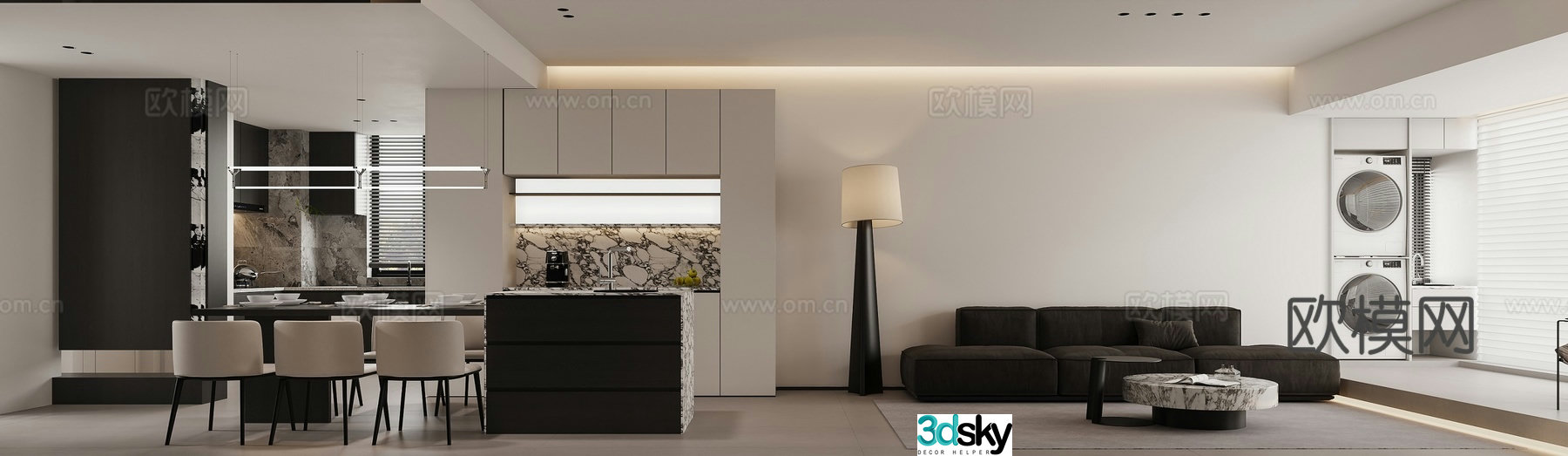 Modern minimalist living restaurant 3d model