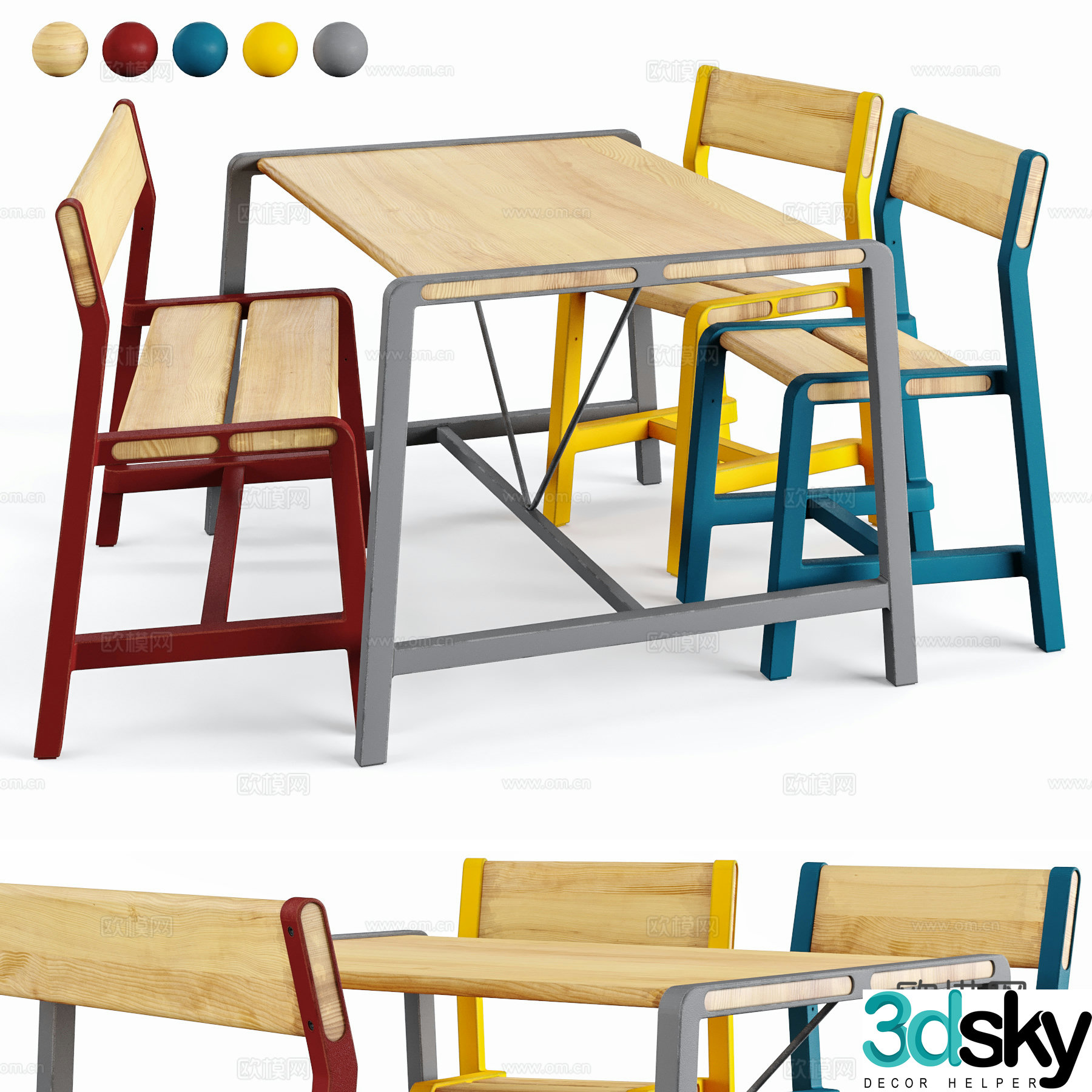 New Chinese Children’s Table and Chair 3D Model