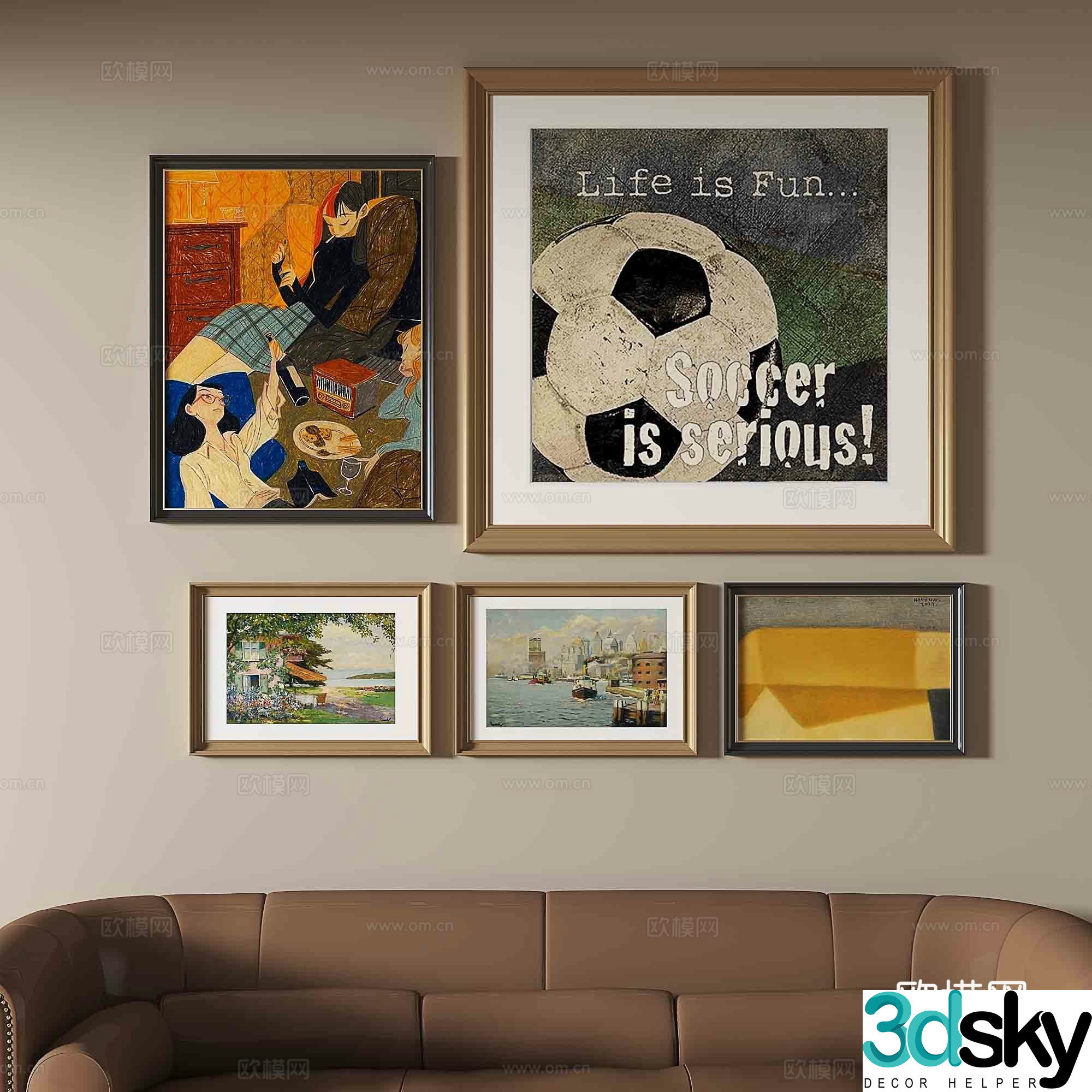 Simple European retro painting oil painting abstract decorative painting 3d model