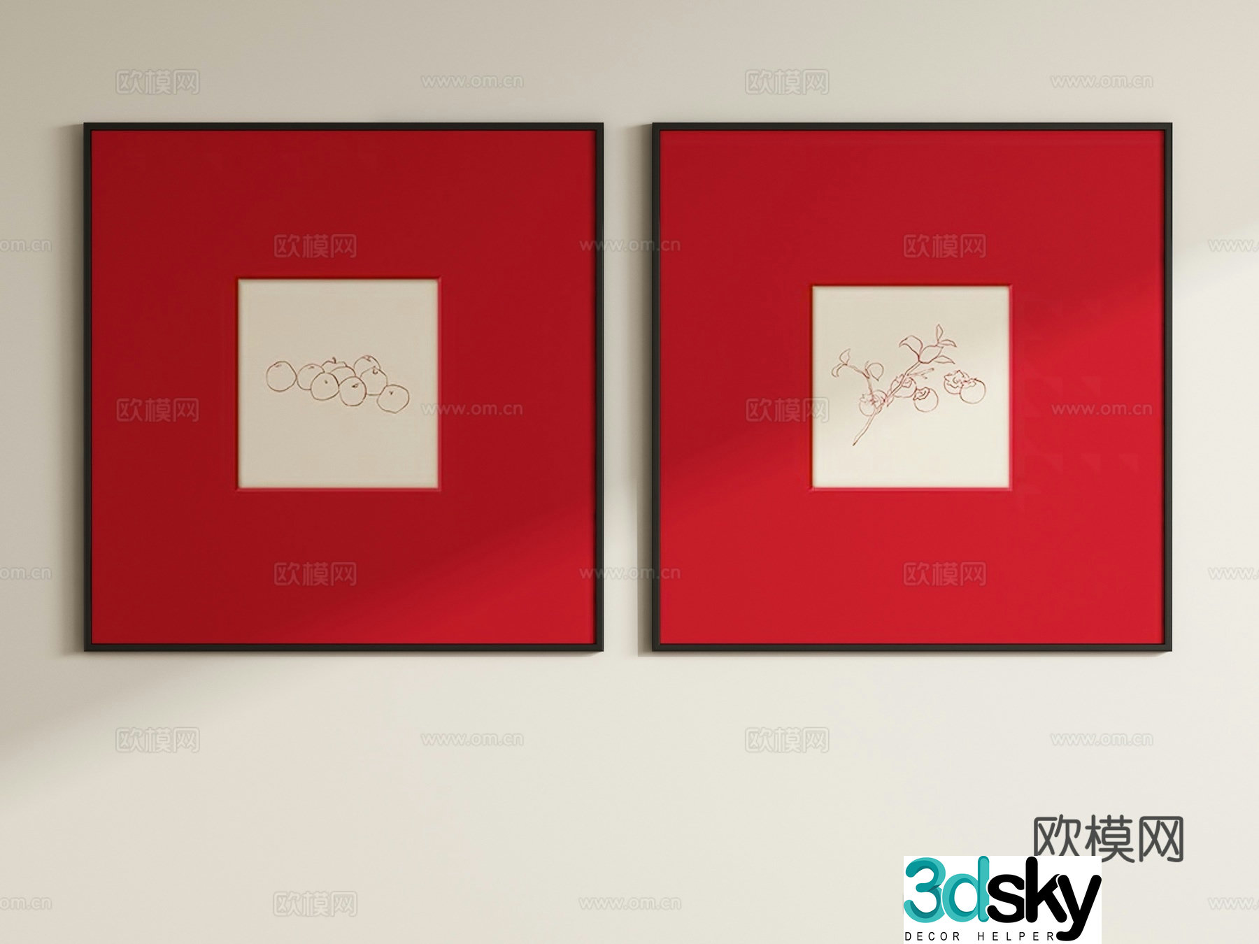 French decorative painting red hanging painting 3d model