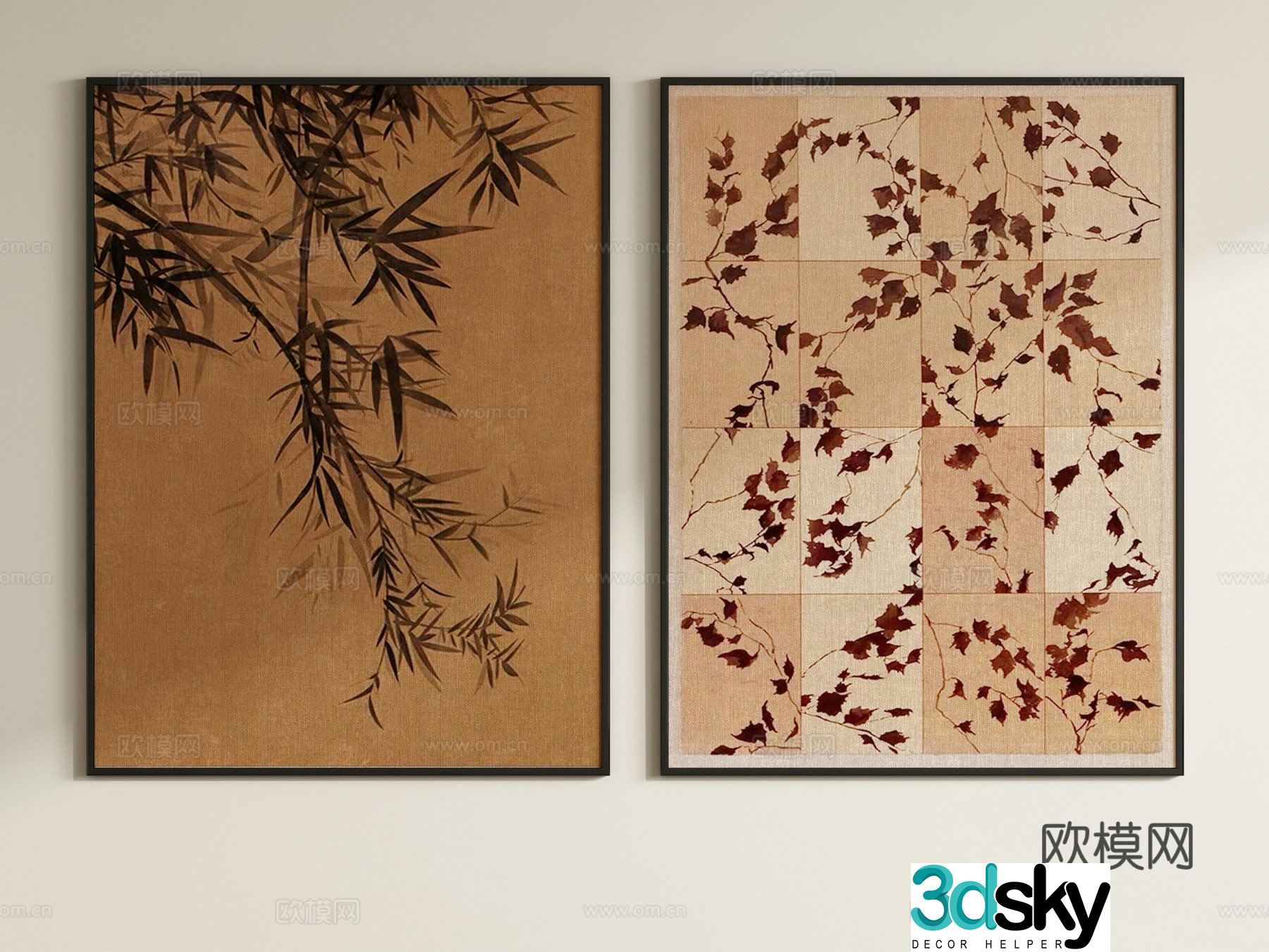 Middle-aged decorative paintings fallen leaves hanging paintings 3D model