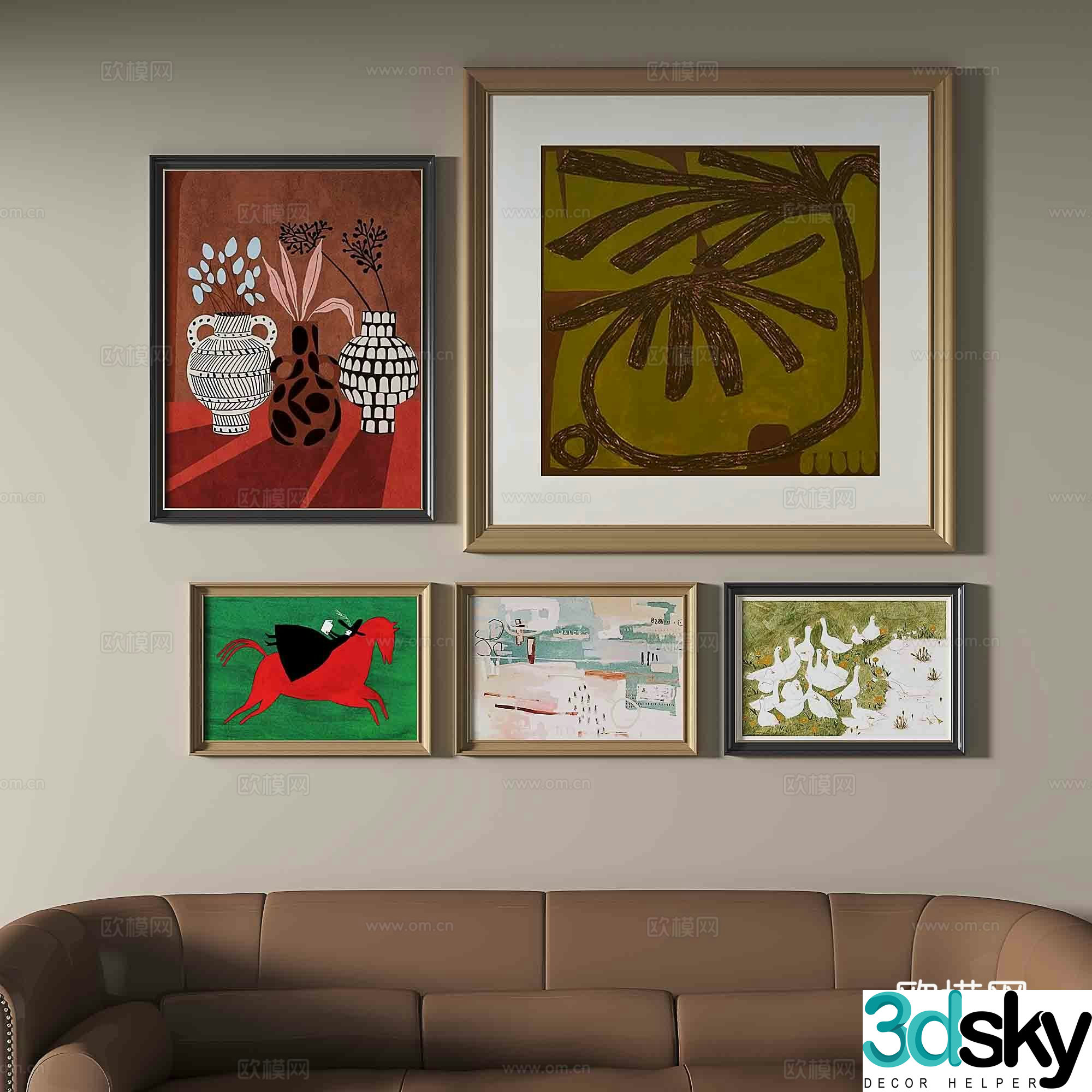 Simple European retro painting Abstract painting Decorative painting 3d model
