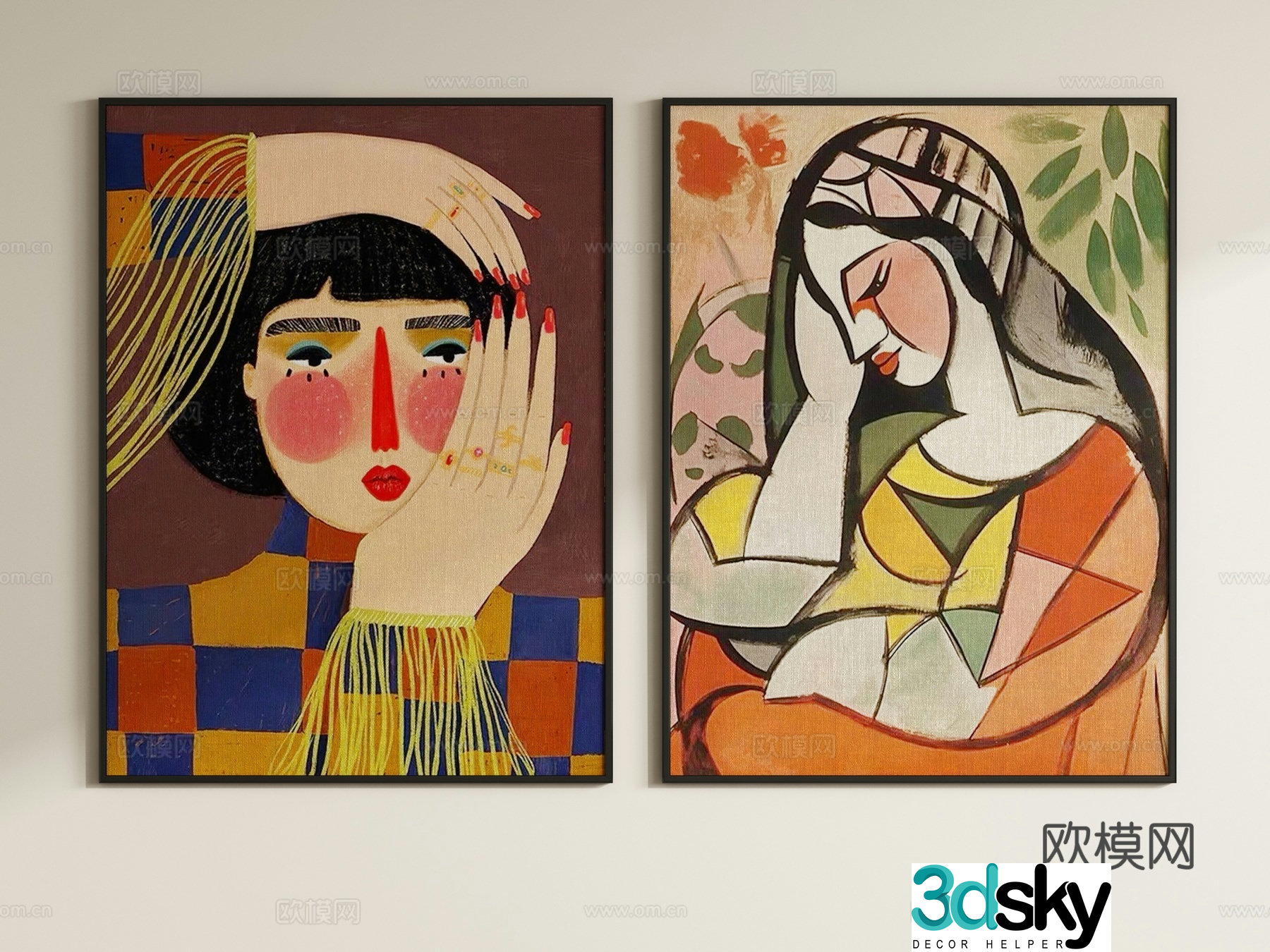 French character oil painting decorative painting hanging painting 3d model