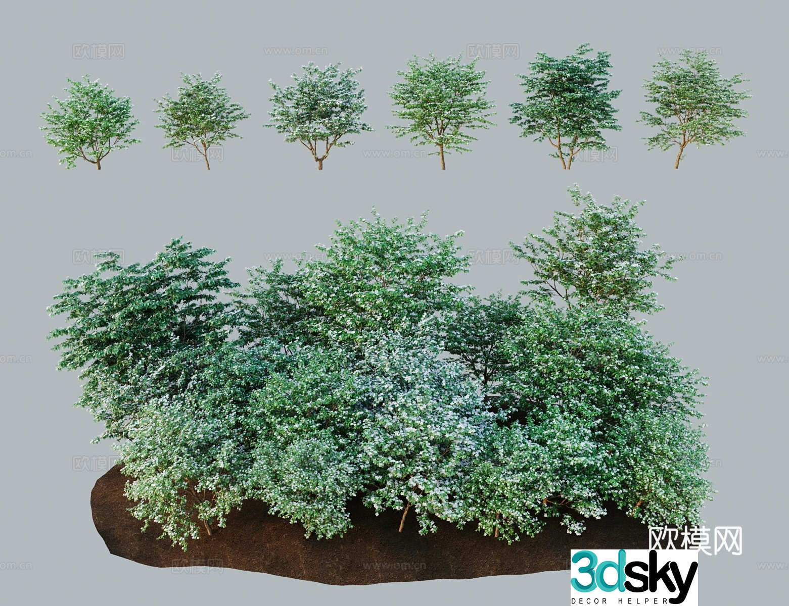 Modern tree landscape tree Sizhaohua stone dates sheep and plum mountain lychee chicken vegetarian fruit 3D model