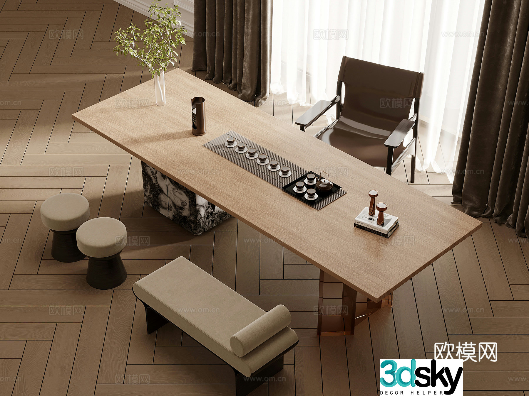 New Chinese tea table and chair 3D model