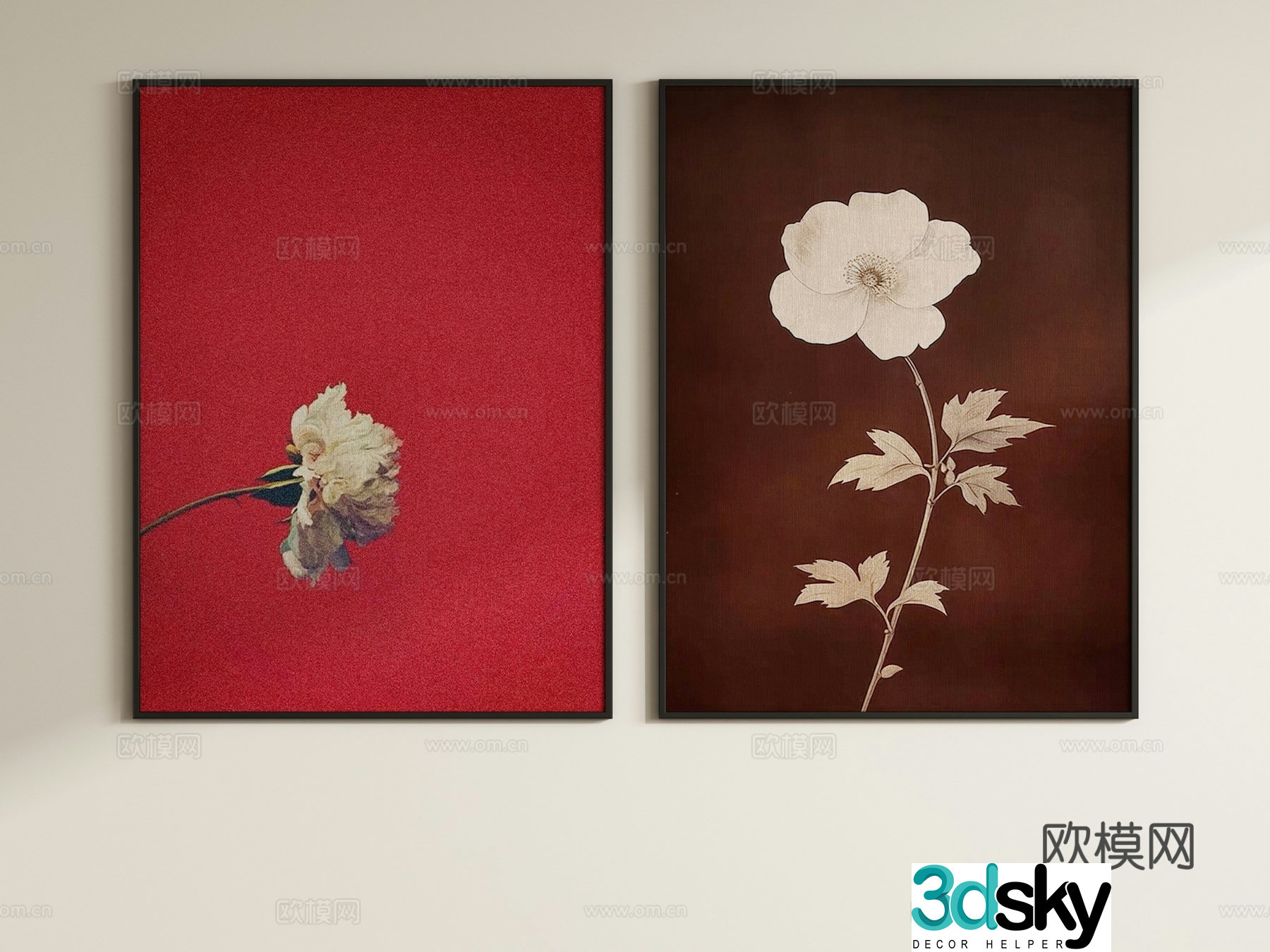 New Chinese style red flower painting decorative painting hanging painting 3d model