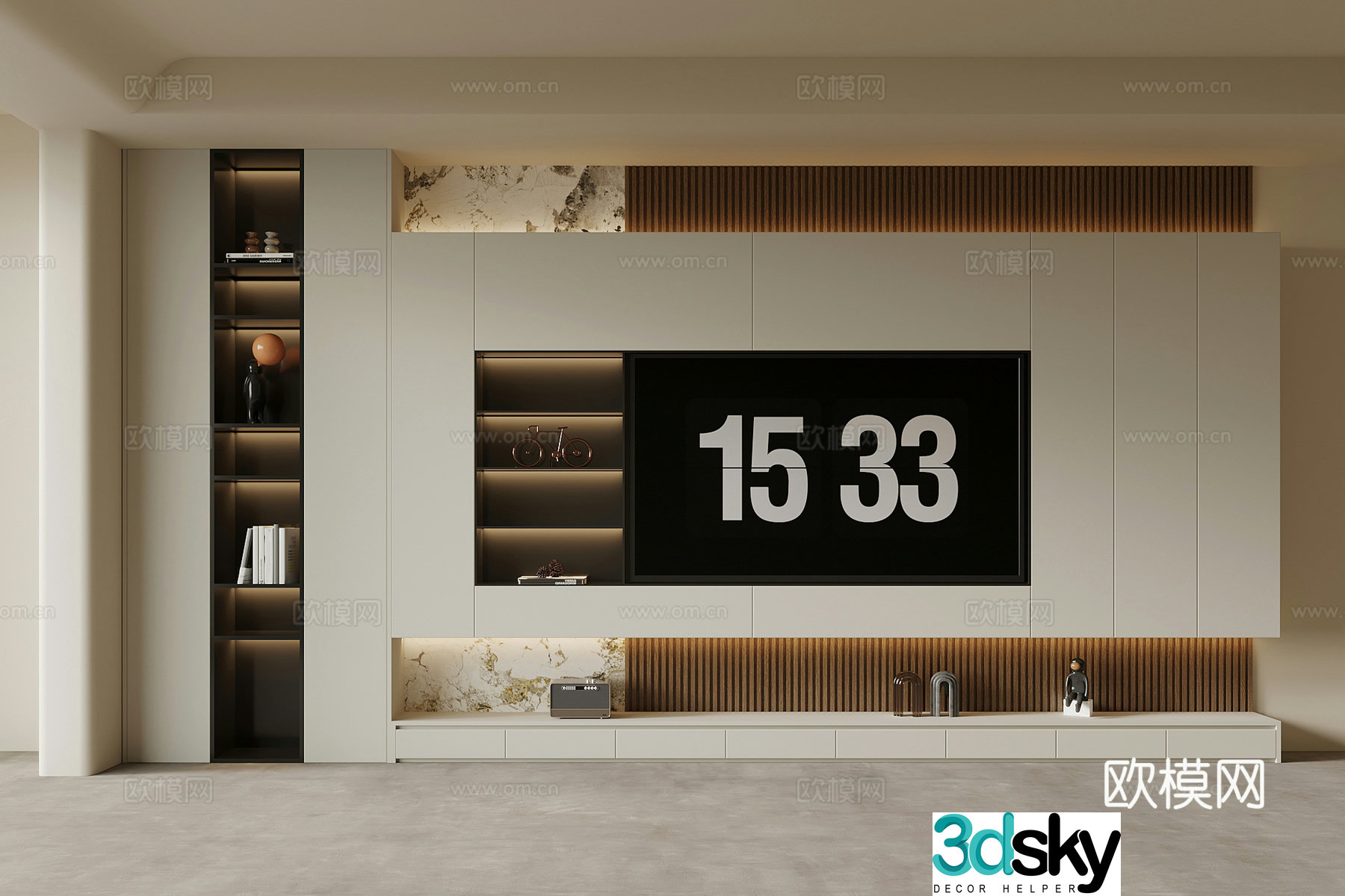 Creamy TV background wall 3d model