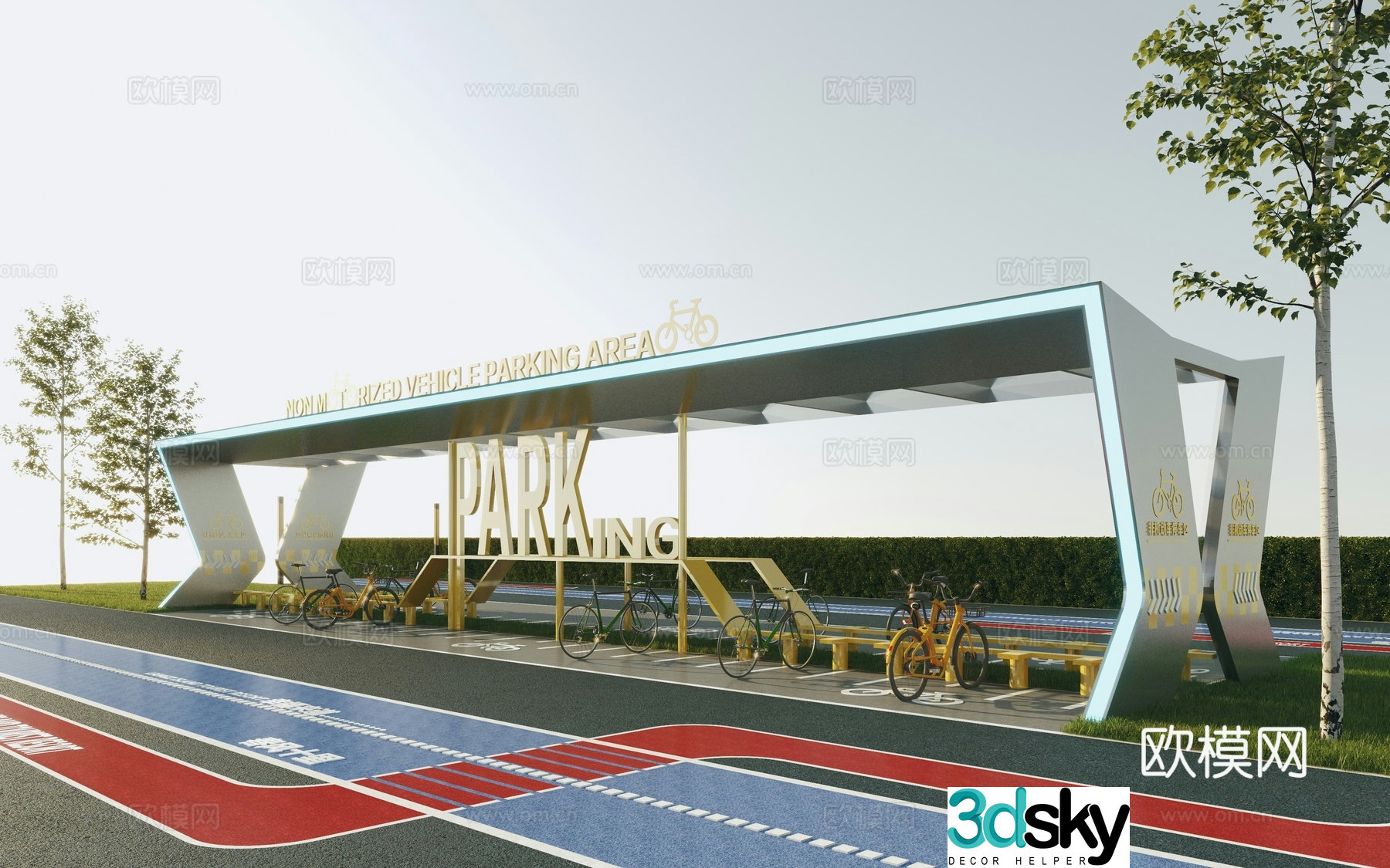 Modern bicycle shed Non-motorized car shed 3D model