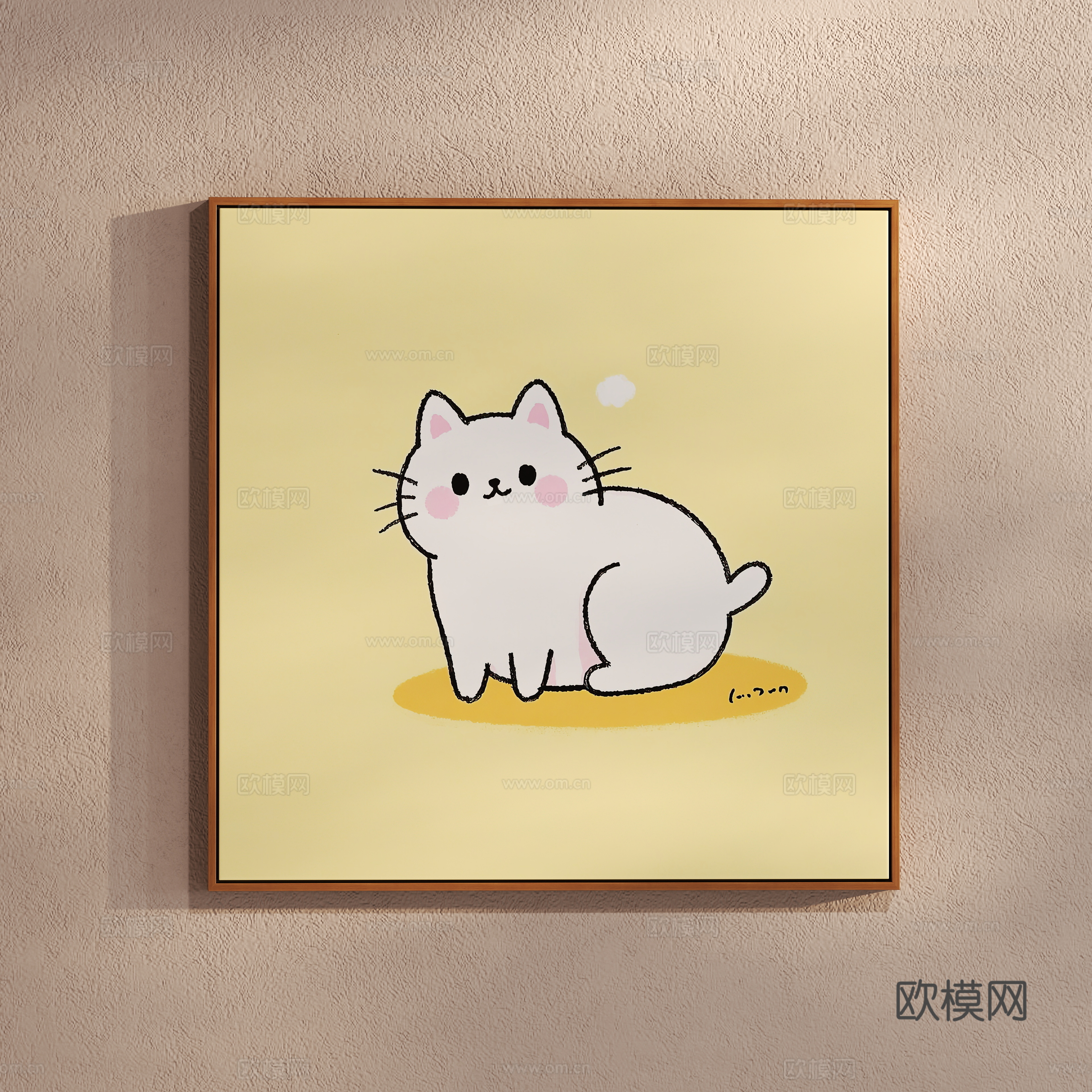 Creamy style simple cat painting children’s hanging painting 3d model