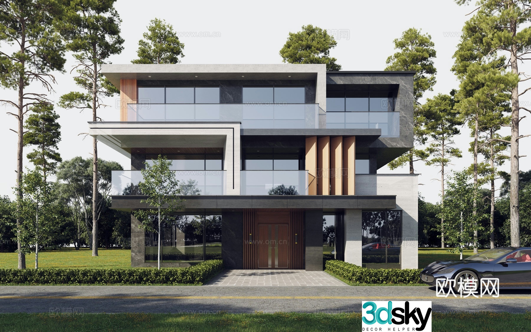 Modern single-family villa exterior 3d model