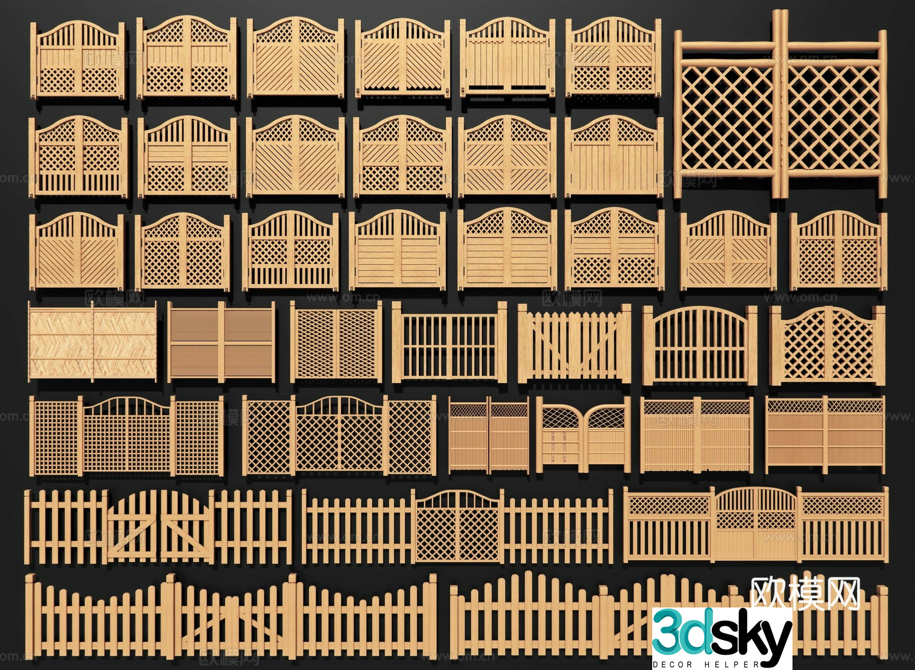 Chinese style fence gate courtyard gate fence gate wooden railing gate fence gate 3d model