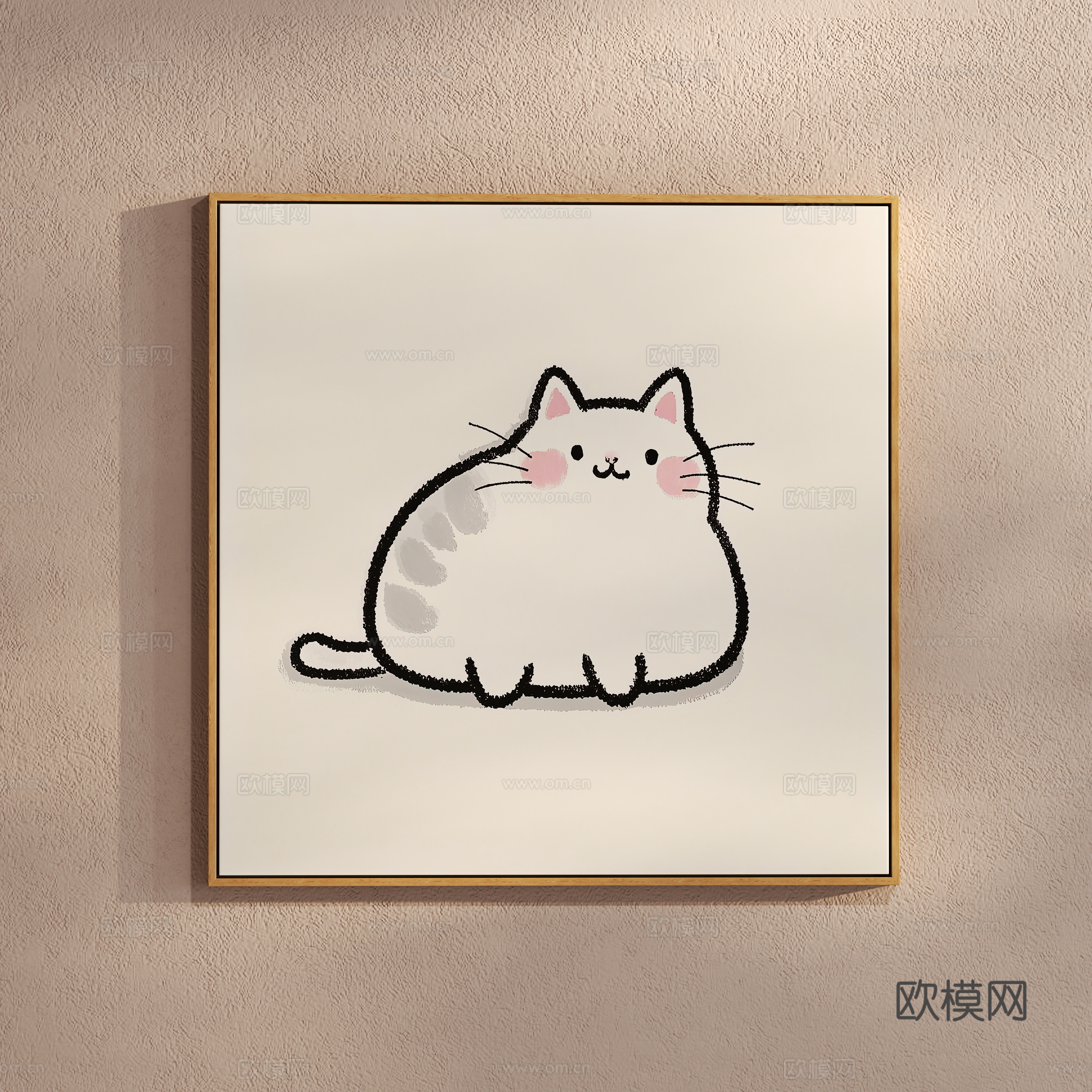 Creamy style simple cat painting cartoon hanging painting 3d model