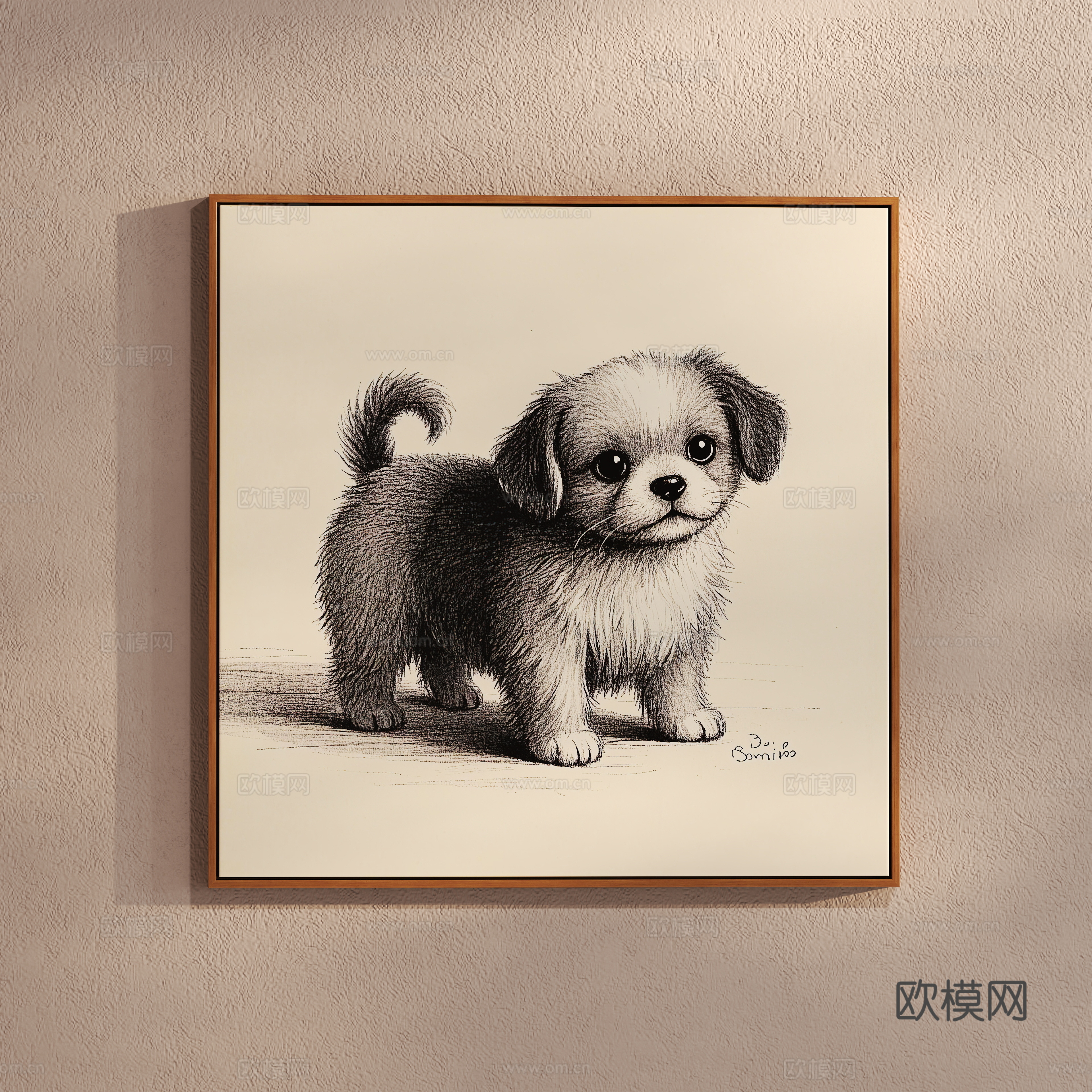 Creamy style puppy drawing cartoon sketch children’s hanging painting 3d model