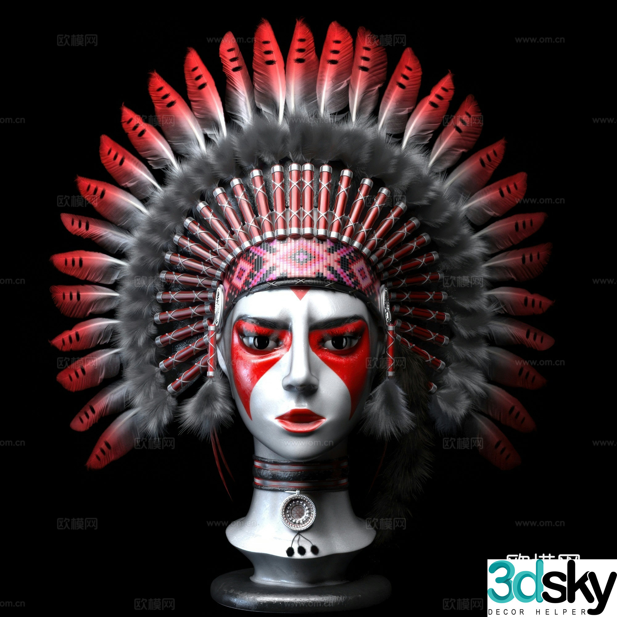 West Indian War Hat Human Head Sculpture 3d Model